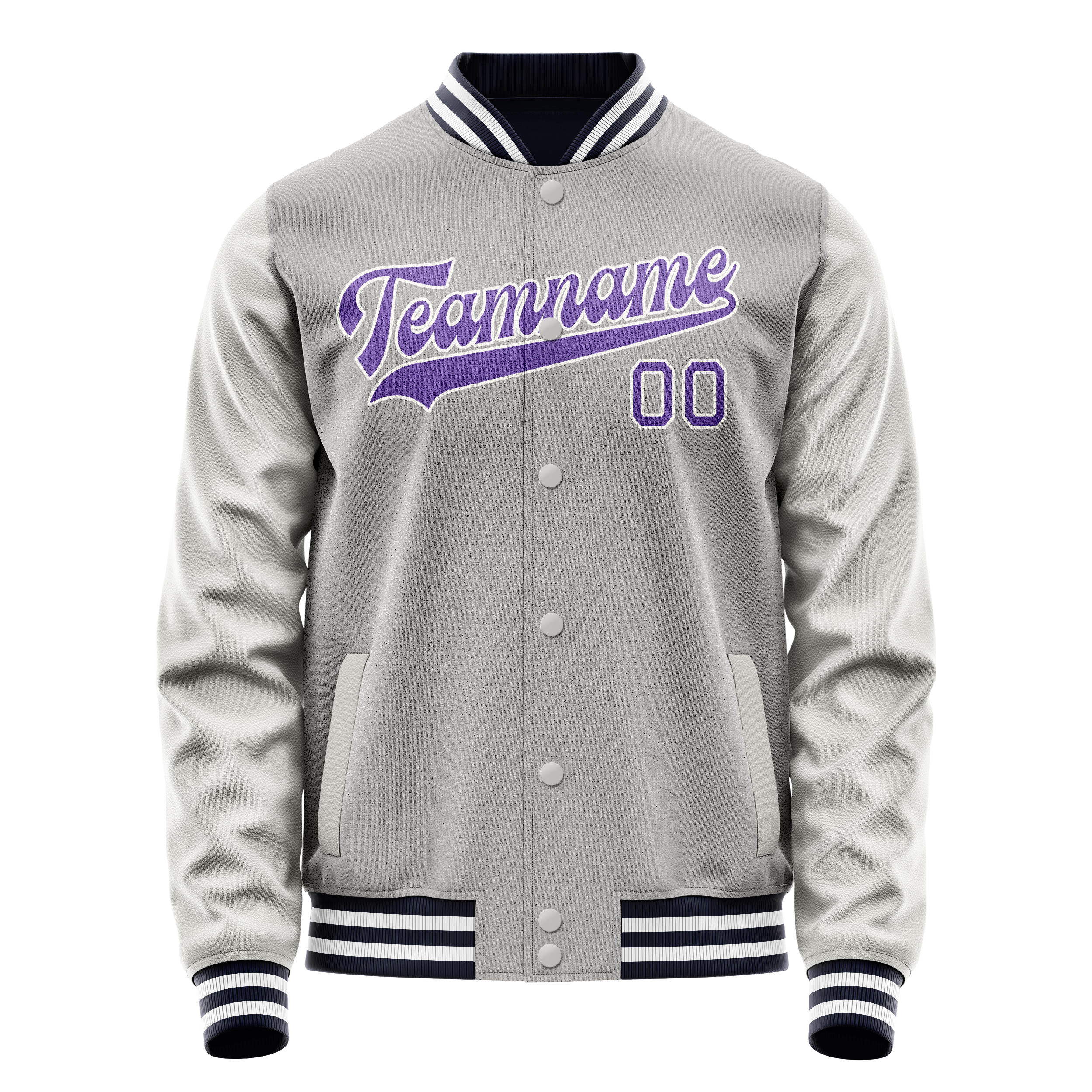 Custom Gray Purple Solid Color Varsity Letterman Jacket JA02240617YH160
