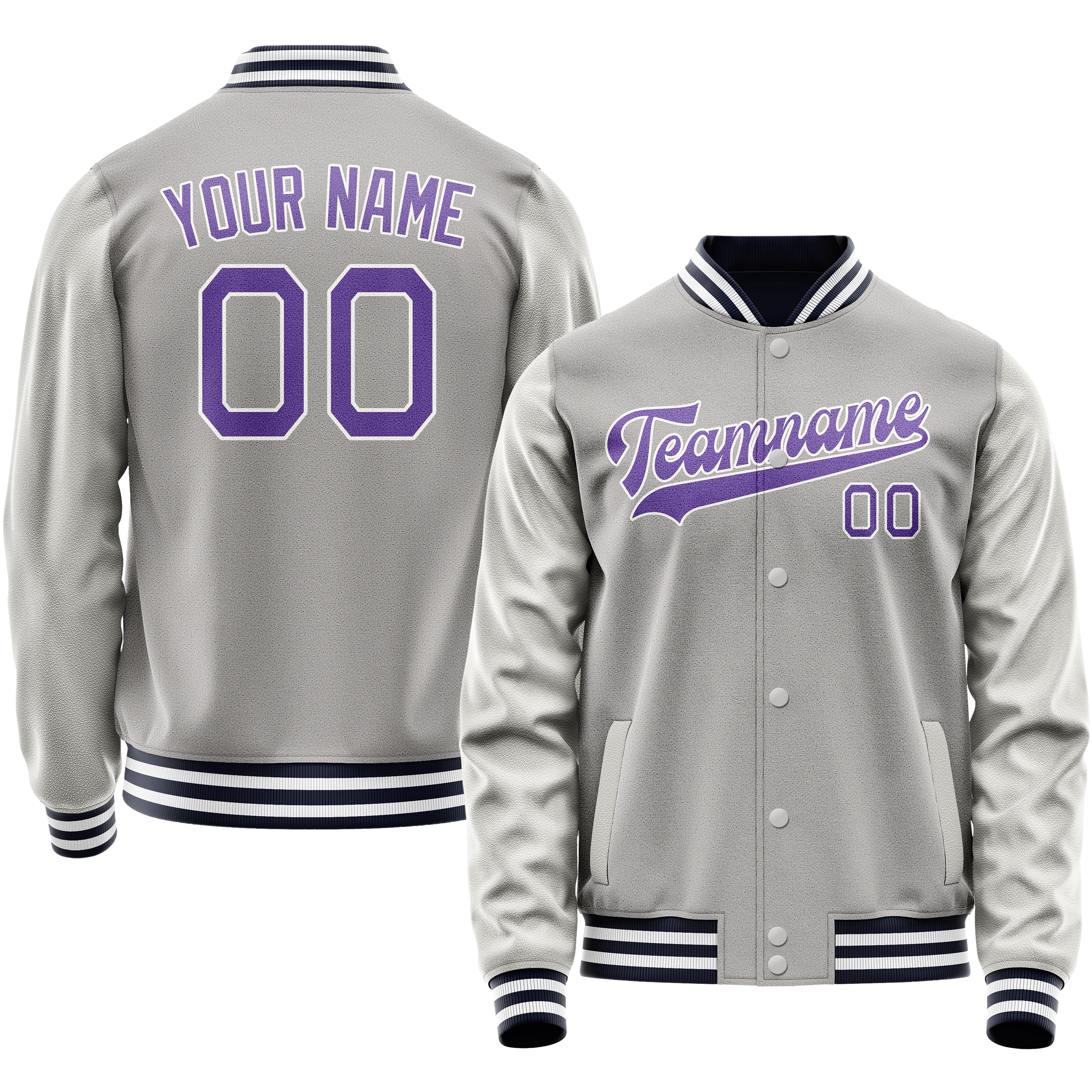 Custom Gray Purple Solid Color Varsity Letterman Jacket JA02240617YH160