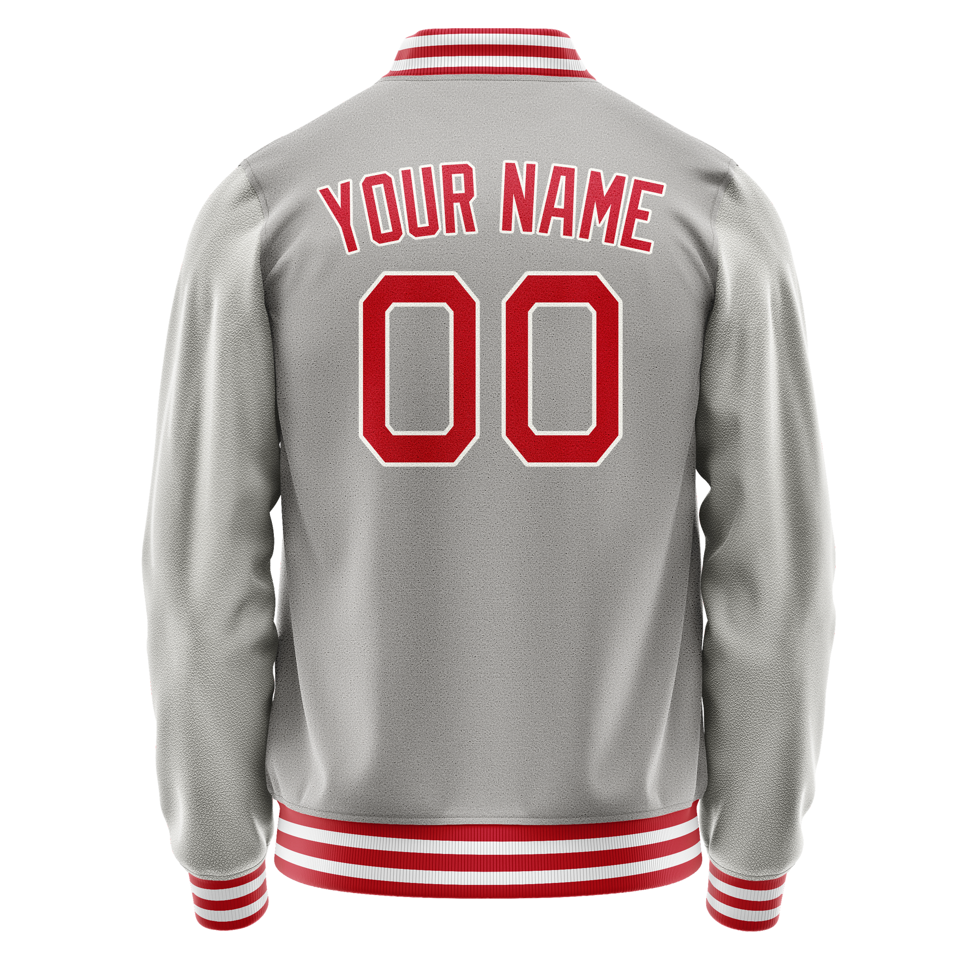 Custom Gray Red Solid Color Varsity Letterman Jacket JA02240617YH149