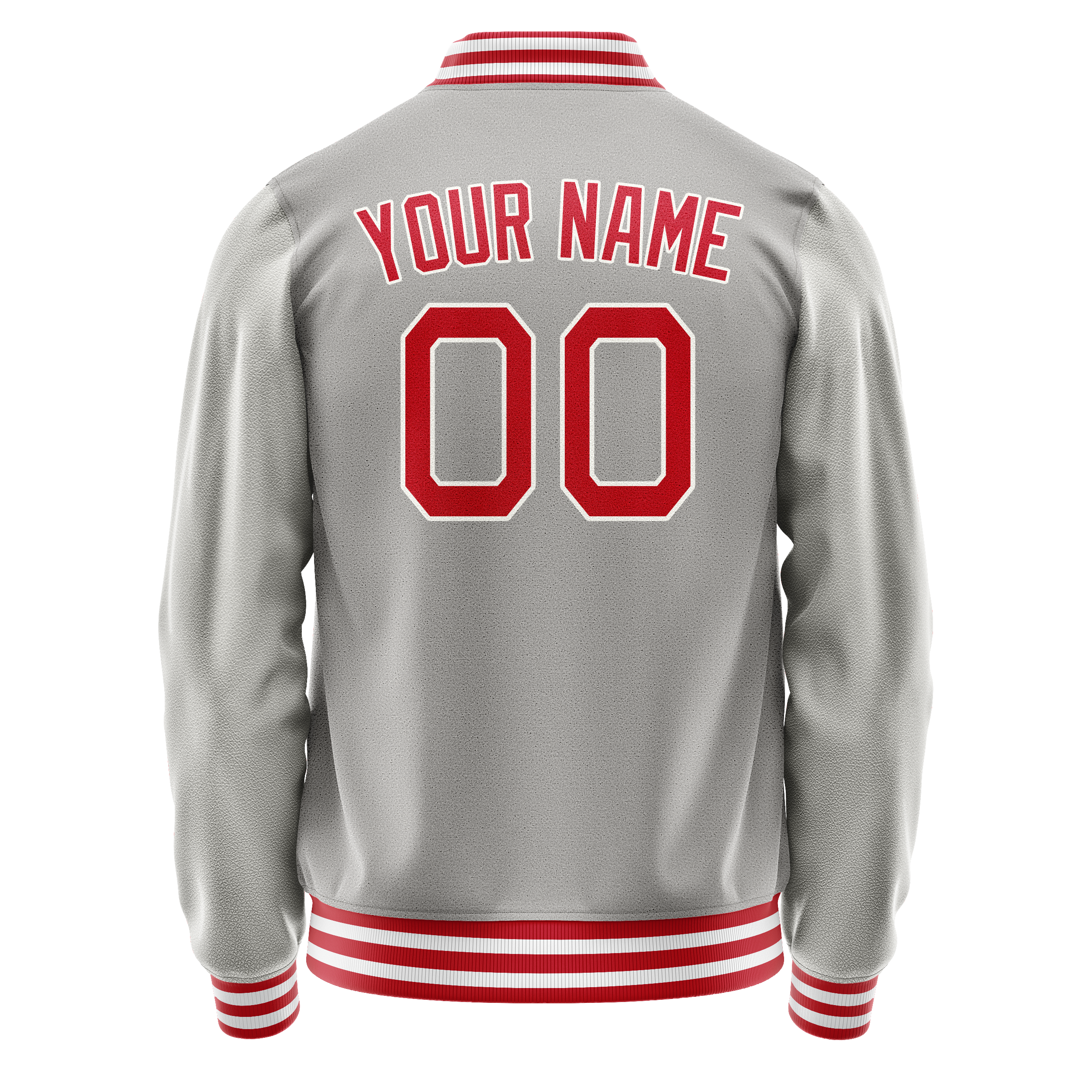 Custom Gray Red Solid Color Varsity Letterman Jacket JA02240617YH149