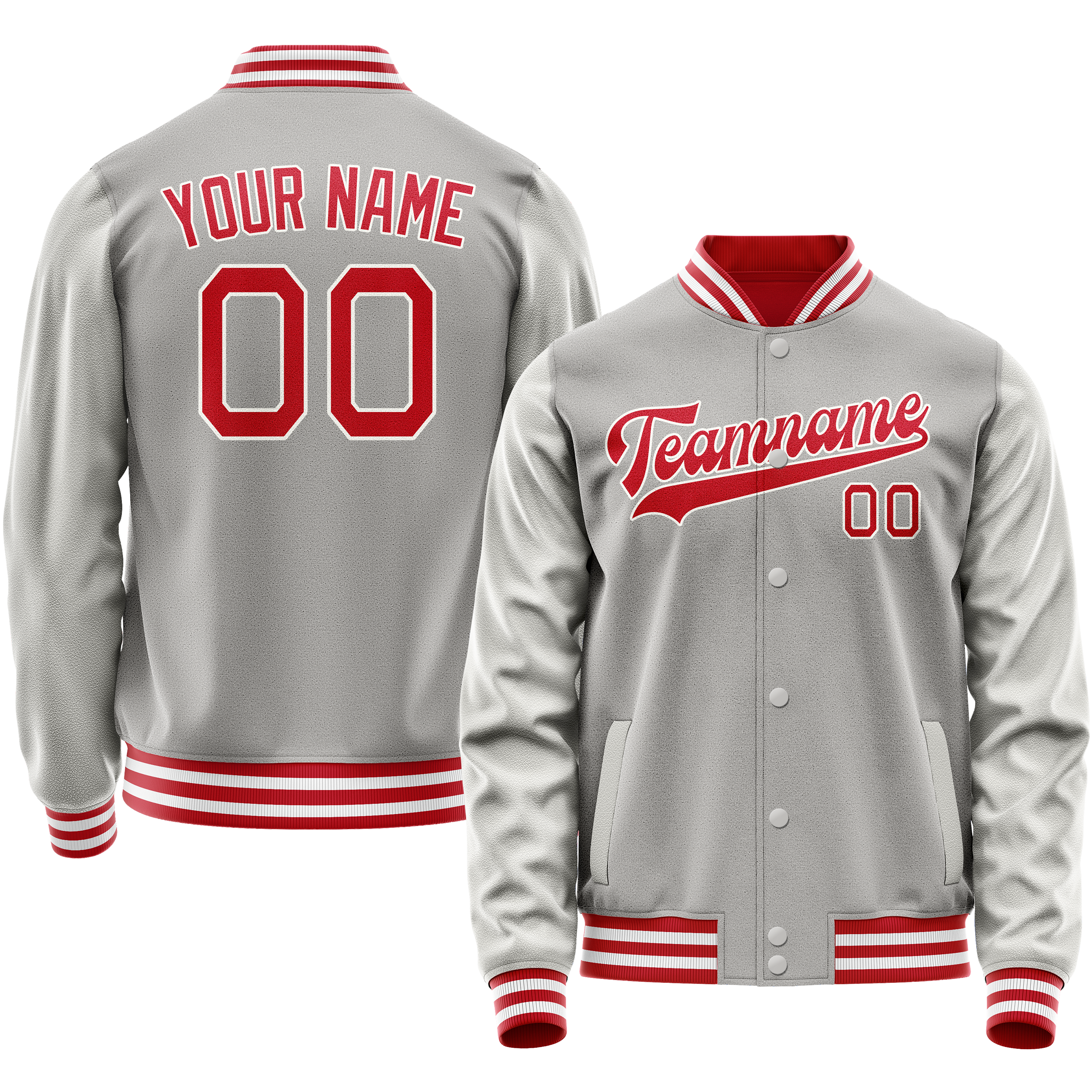 Custom Gray Red Solid Color Varsity Letterman Jacket JA02240617YH149