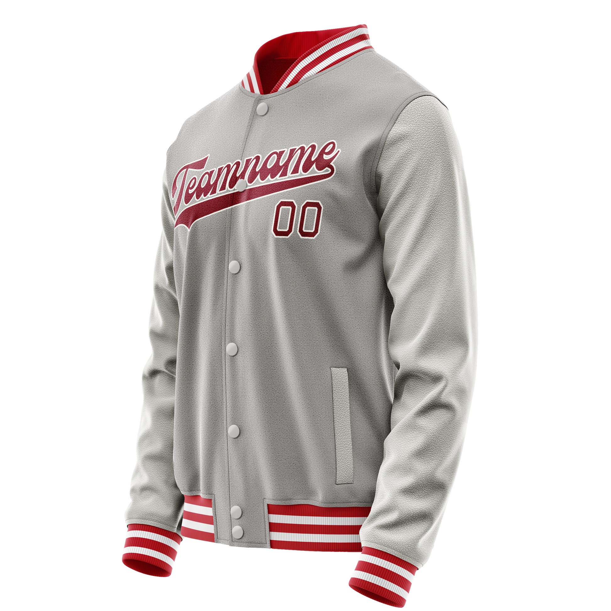 Custom Gray Red Solid Color Varsity Letterman Jacket JA02240617YH175