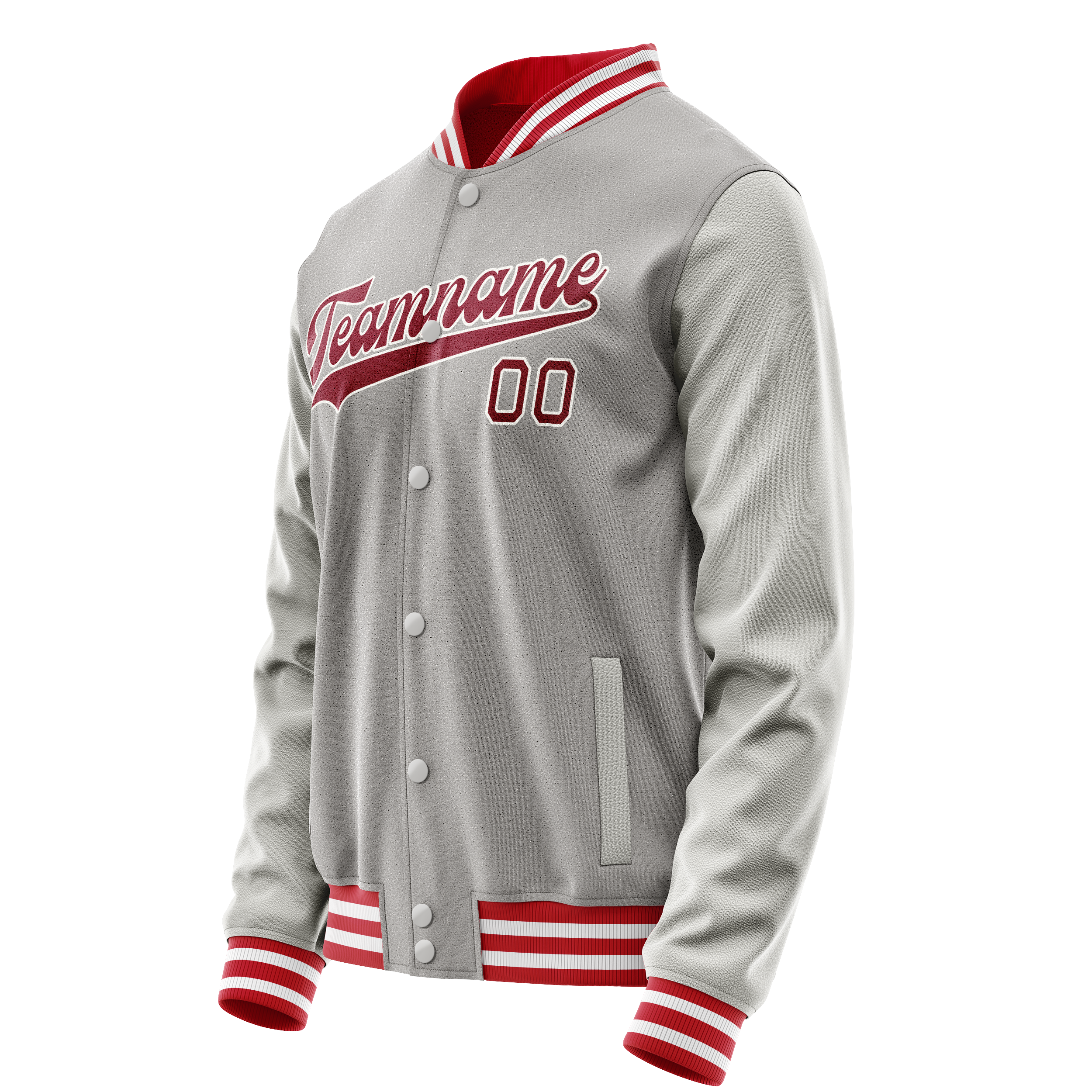 Custom Gray Red Solid Color Varsity Letterman Jacket JA02240617YH175