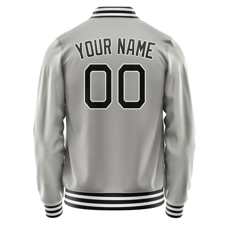 Custom Gray Black Solid Color Varsity Letterman Jacket JA02240617YH174