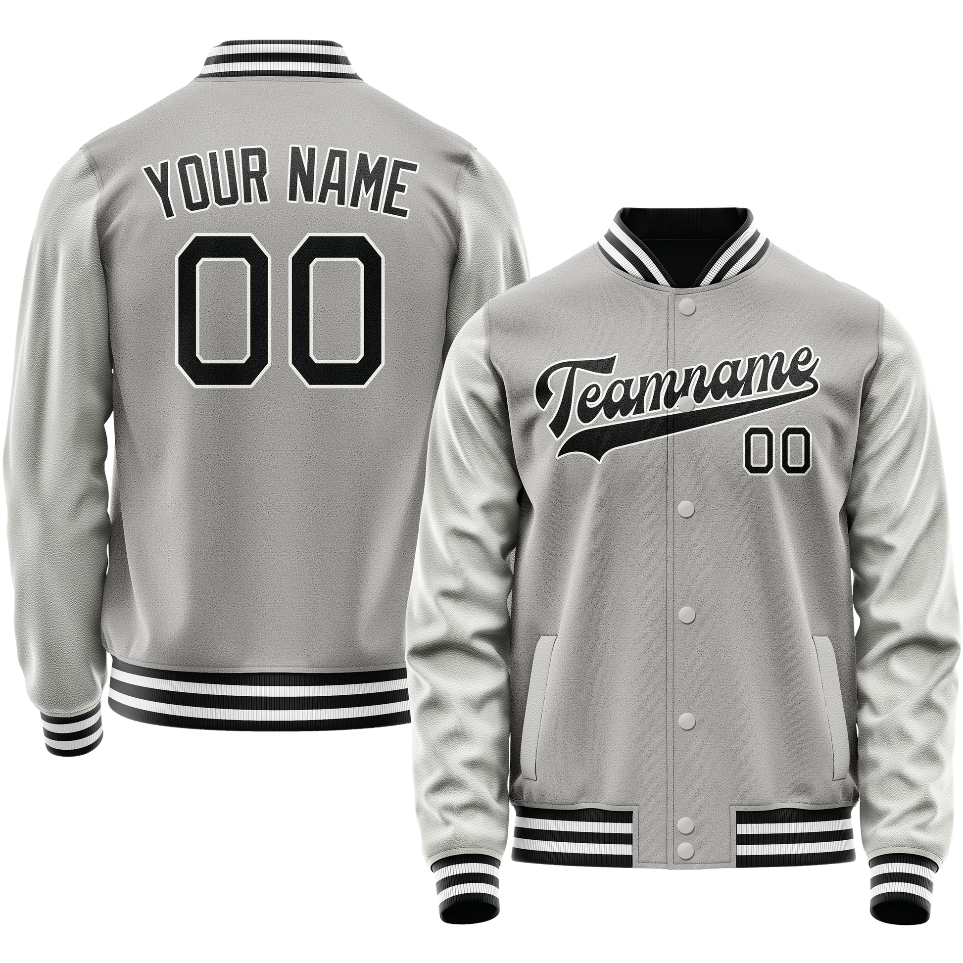 Custom Gray Black Solid Color Varsity Letterman Jacket JA02240617YH174