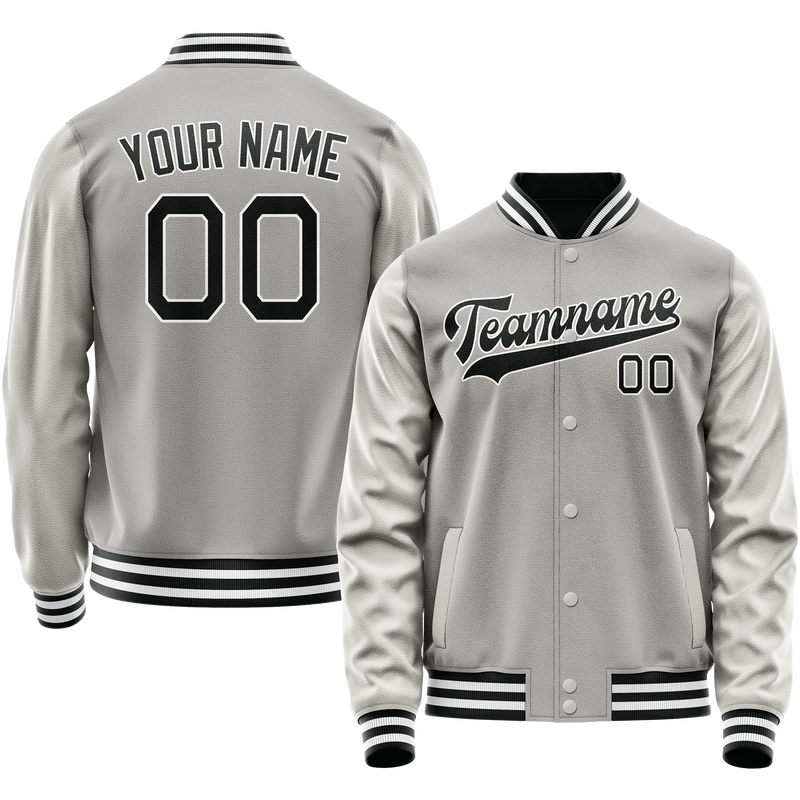 Custom Gray Black Solid Color Varsity Letterman Jacket JA02240617YH174
