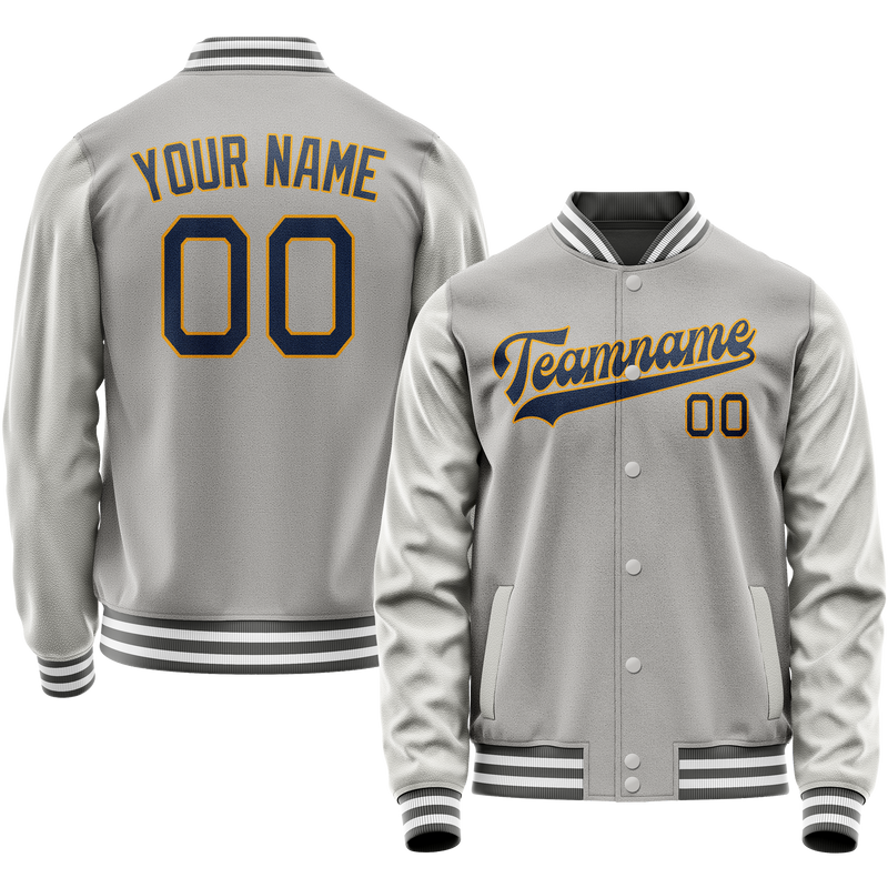 Custom Gray Purple Solid Color Varsity Letterman Jacket JA02240617YH176