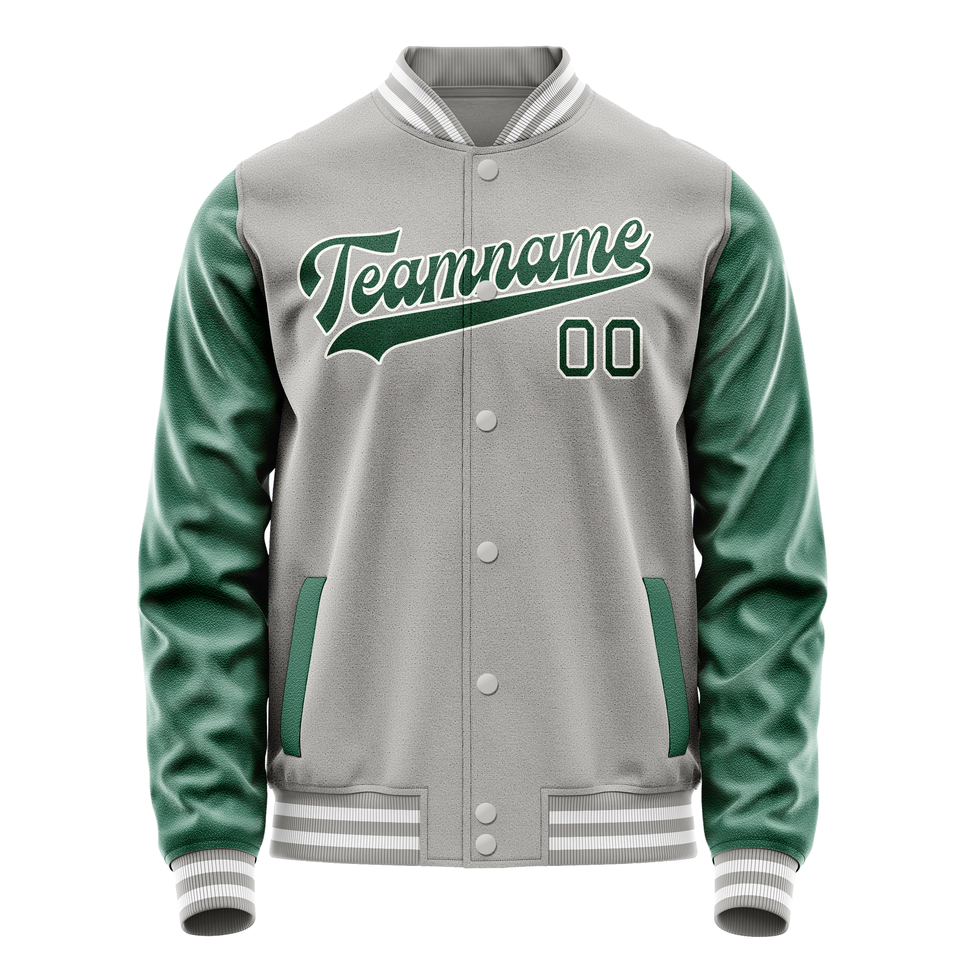 Custom Gray Kelly-Green Solid Color Varsity Letterman Jacket JA02240617YH154