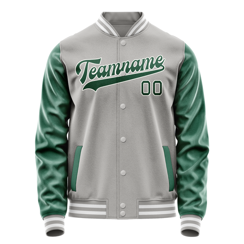 Custom Gray Kelly-Green Solid Color Varsity Letterman Jacket JA02240617YH154