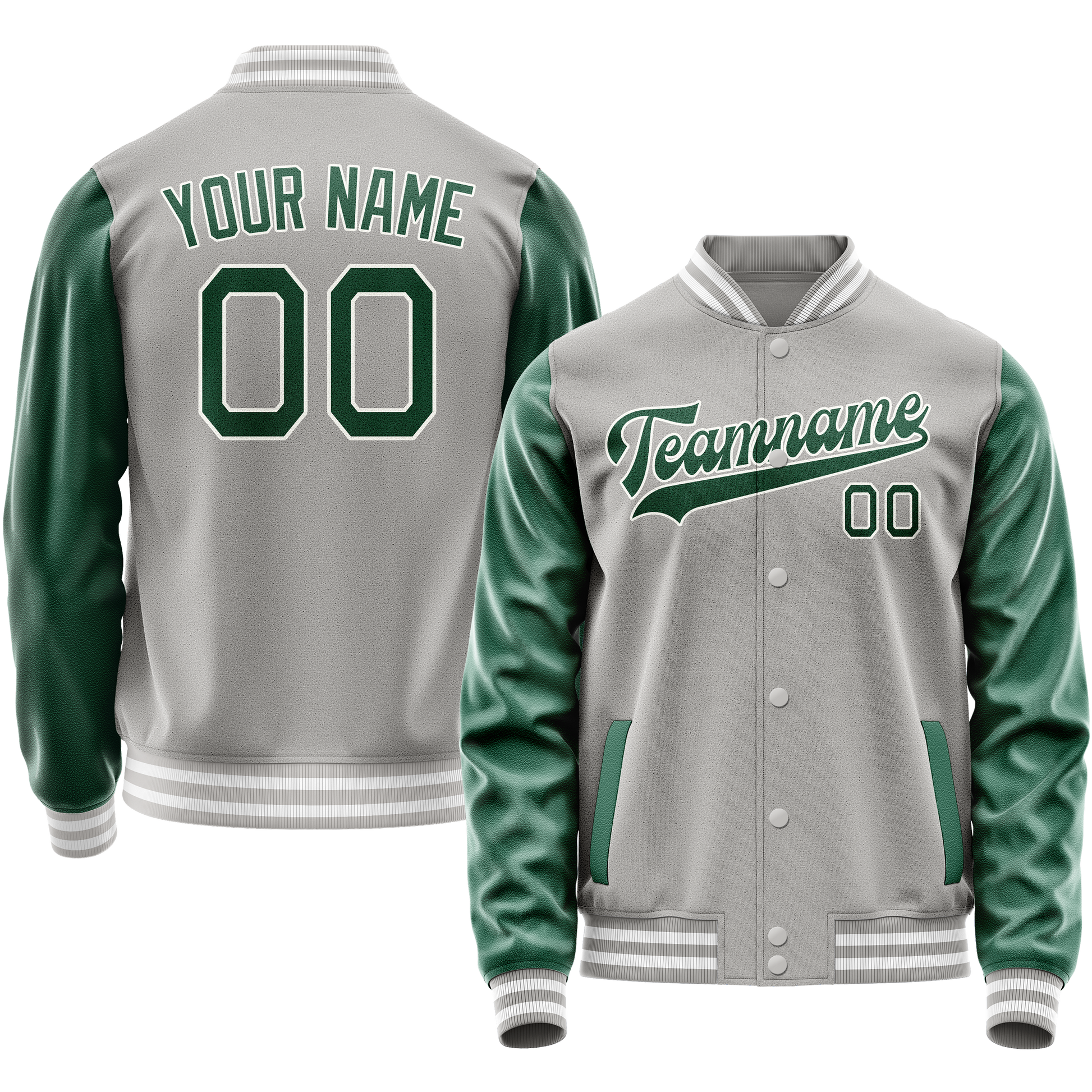 Custom Gray Kelly-Green Solid Color Varsity Letterman Jacket JA02240617YH154