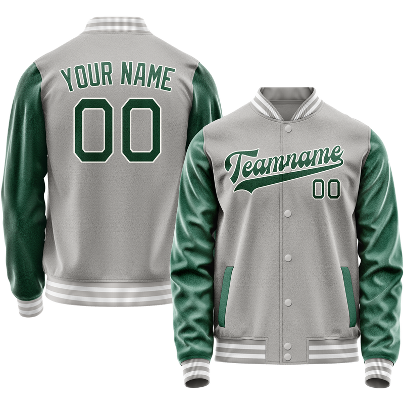 Custom Gray Kelly-Green Solid Color Varsity Letterman Jacket JA02240617YH154