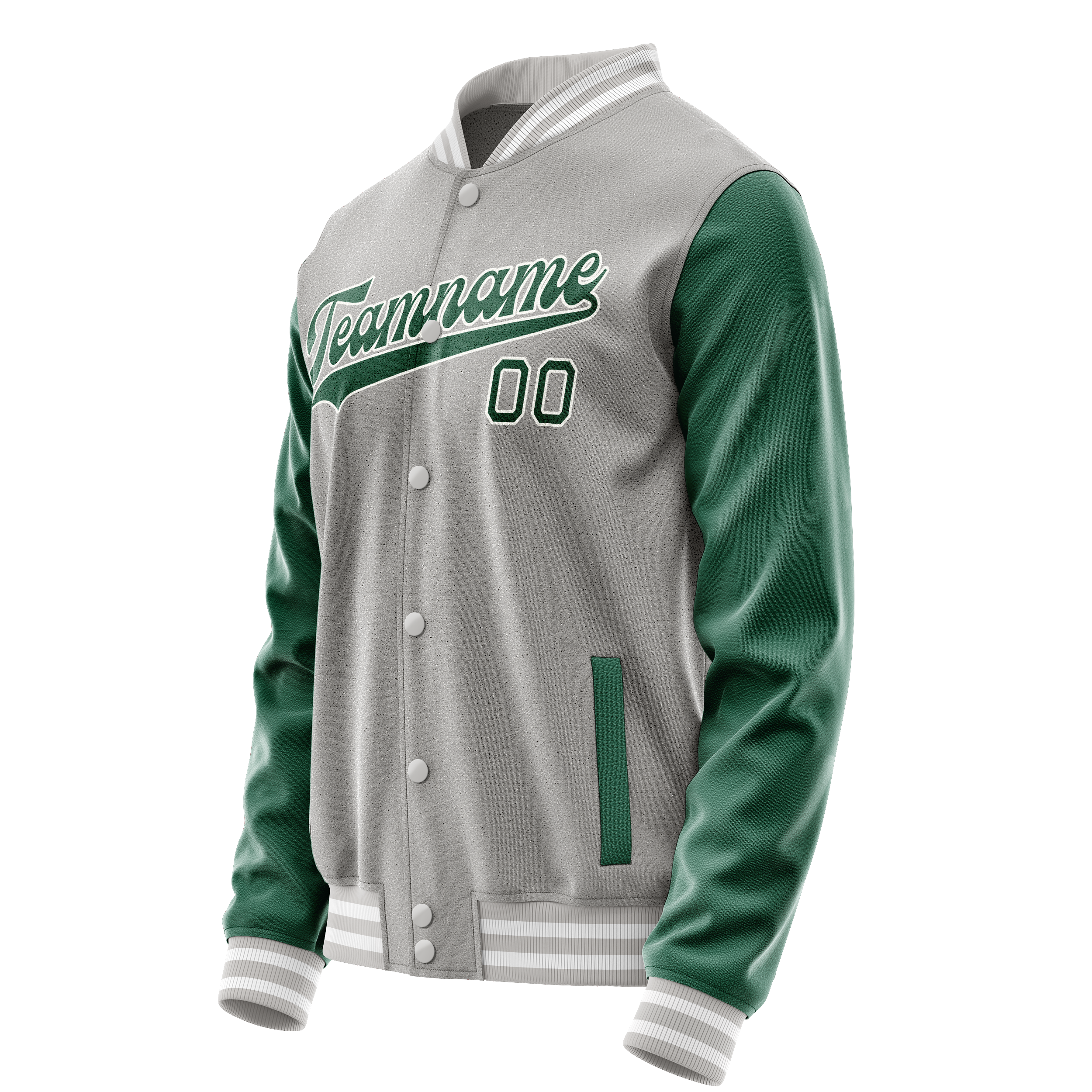 Custom Gray Kelly-Green Solid Color Varsity Letterman Jacket JA02240617YH154