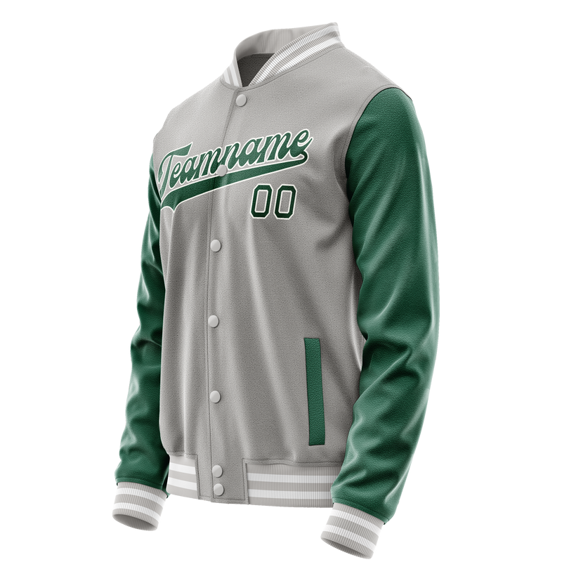 Custom Gray Kelly-Green Solid Color Varsity Letterman Jacket JA02240617YH154