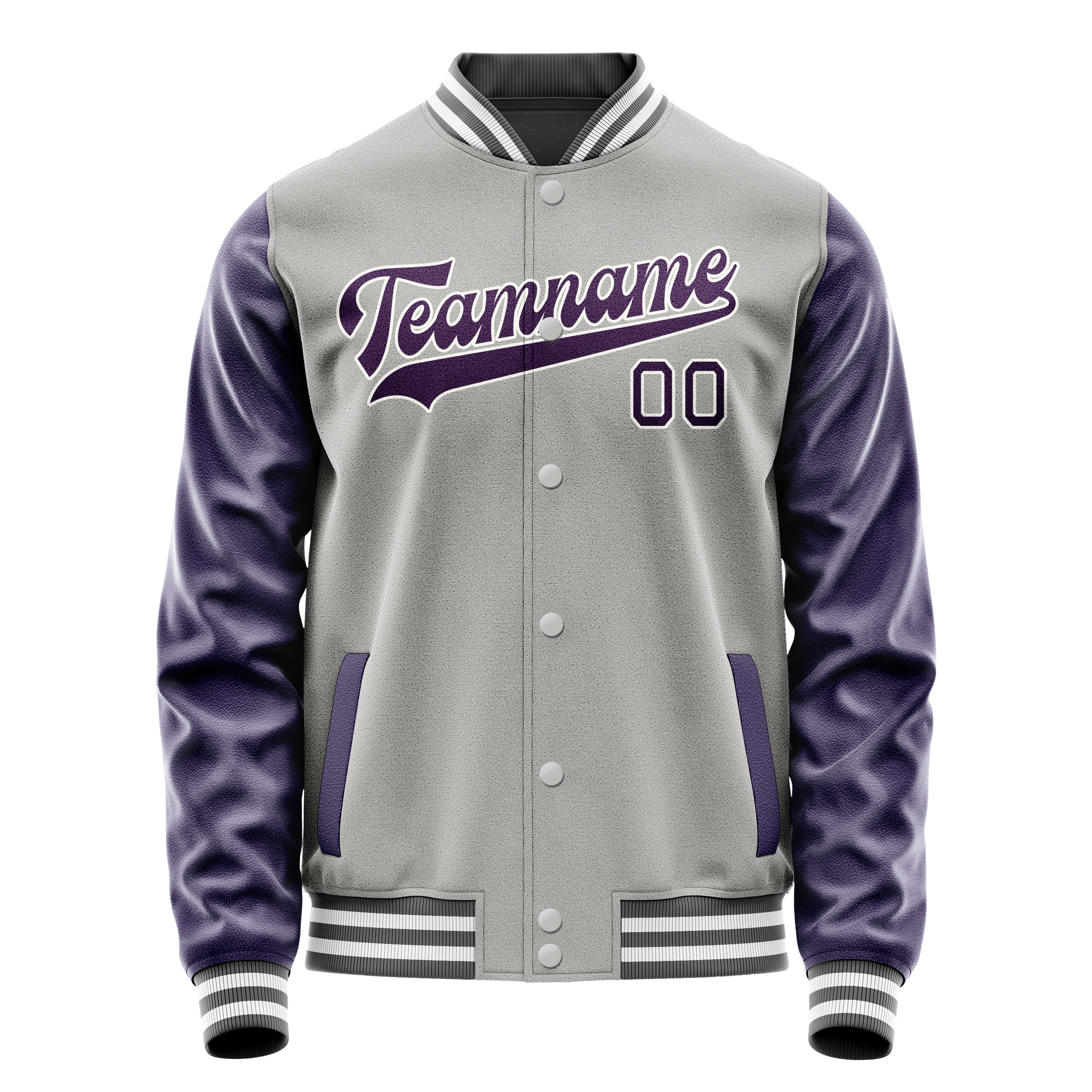 Custom Gray Purple Solid Color Varsity Letterman Jacket JA02240617YH164