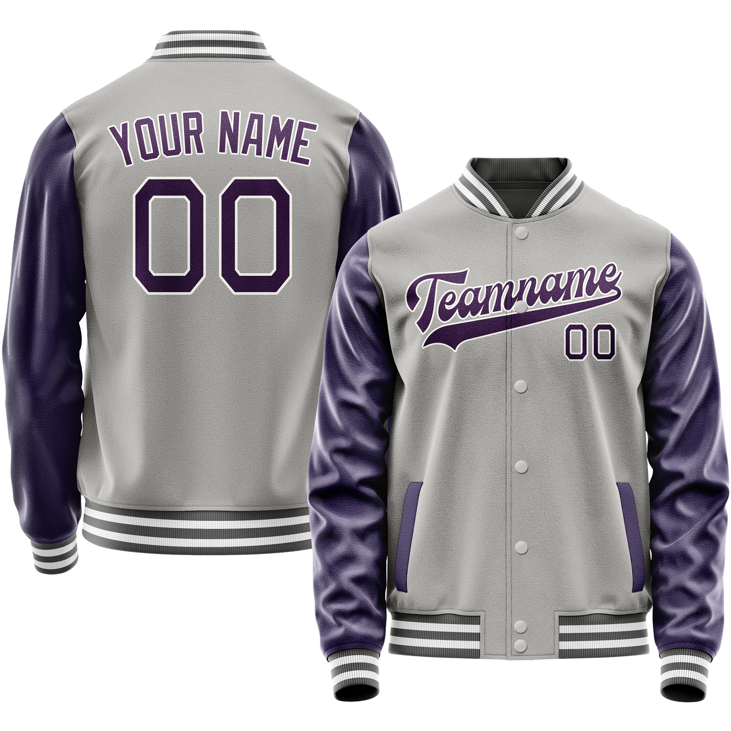 Custom Gray Purple Solid Color Varsity Letterman Jacket JA02240617YH164