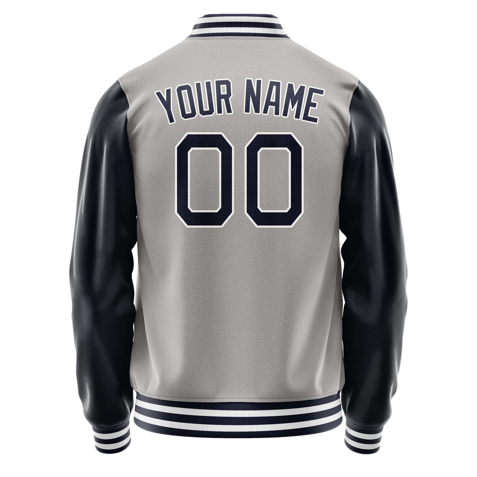 Custom Gray Navy Solid Color Varsity Letterman Jacket JA02240617YH166