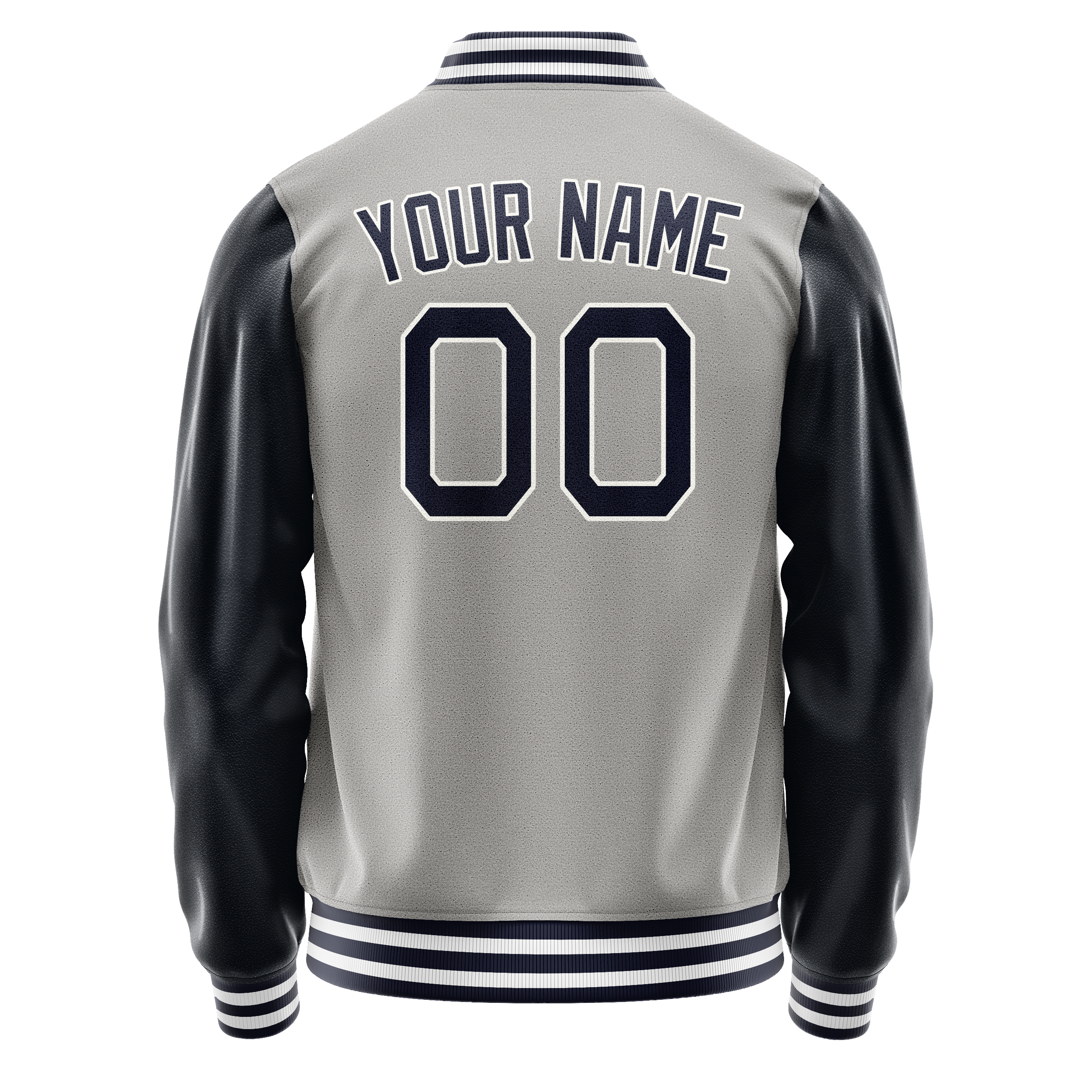 Custom Gray Navy Solid Color Varsity Letterman Jacket JA02240617YH166
