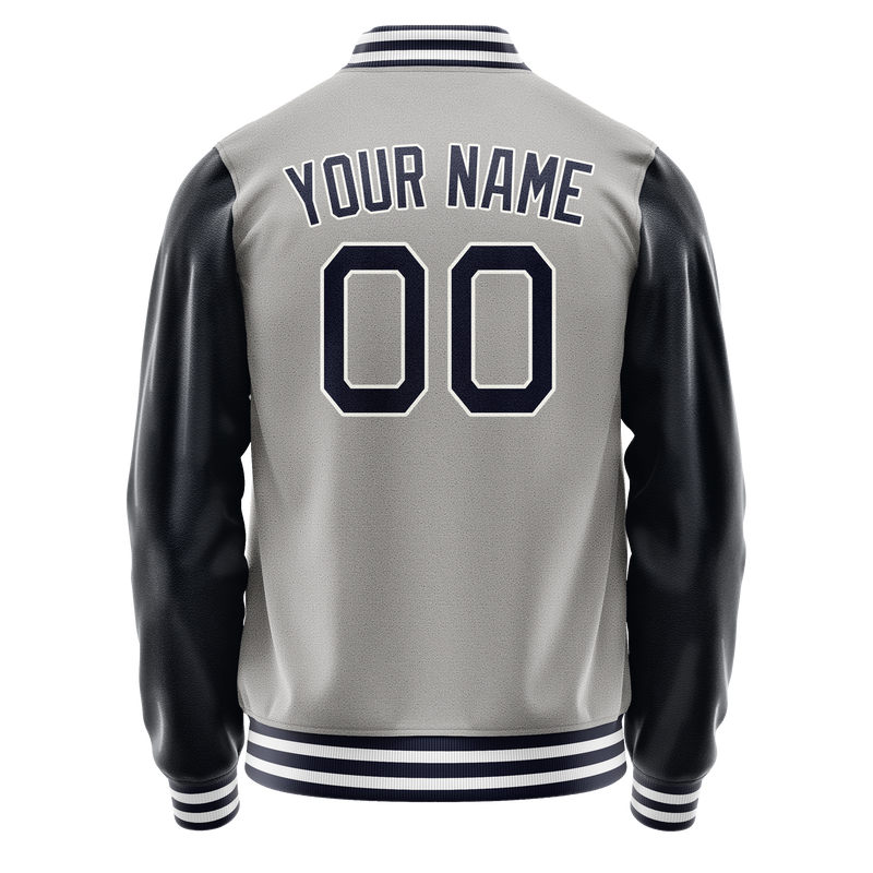 Custom Gray Navy Solid Color Varsity Letterman Jacket JA02240617YH166