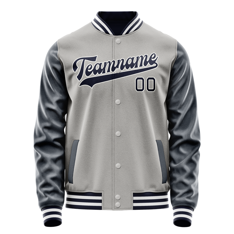 Custom Gray Navy Solid Color Varsity Letterman Jacket JA02240617YH166