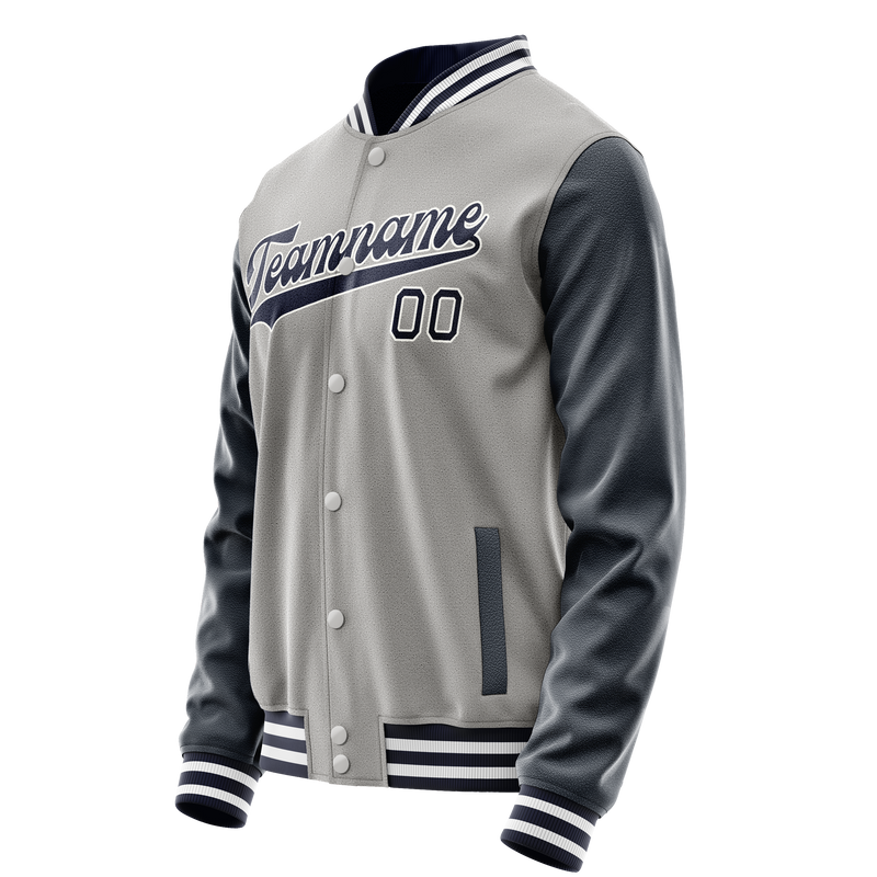 Custom Gray Navy Solid Color Varsity Letterman Jacket JA02240617YH166