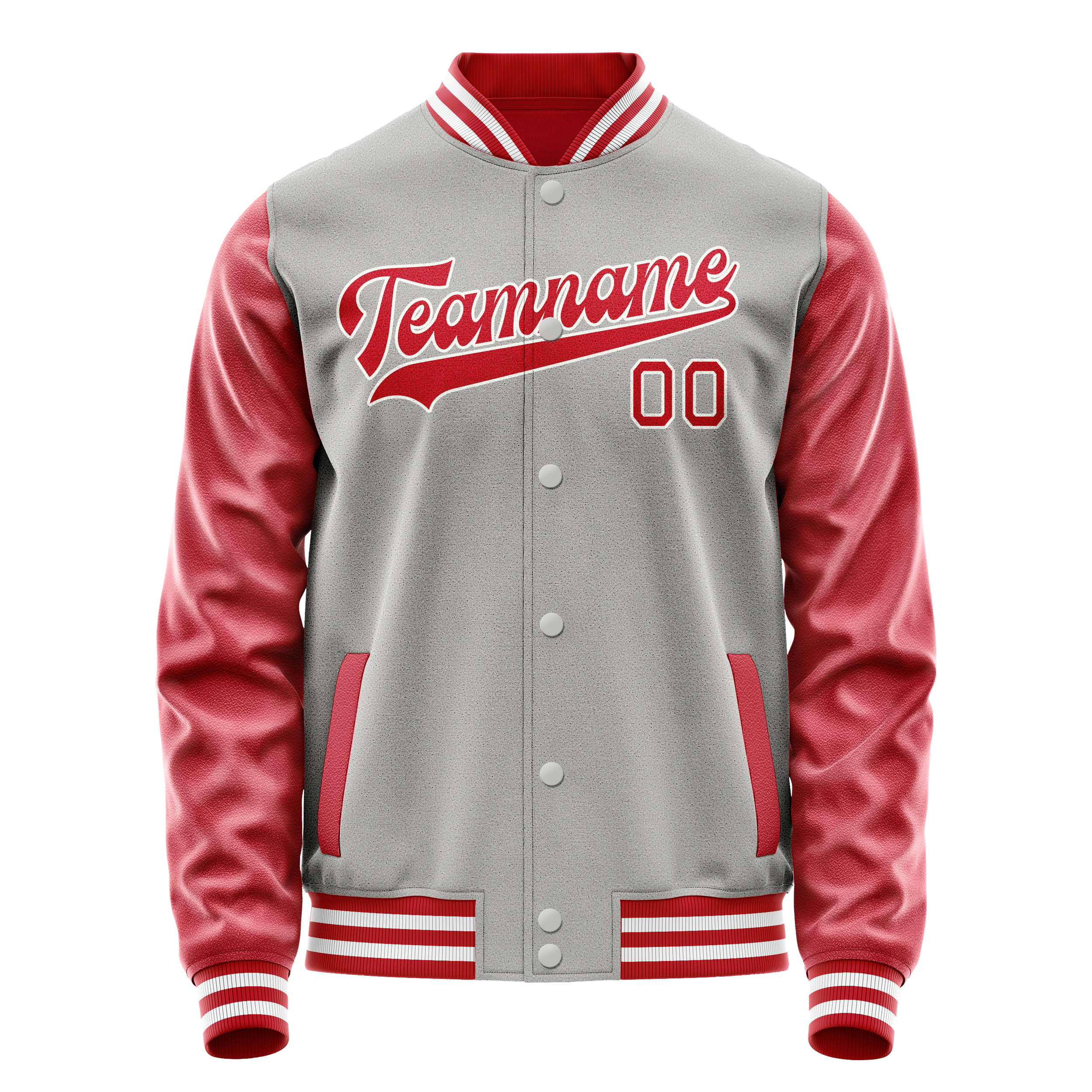 Custom Gray Red Solid Color Varsity Letterman Jacket JA02240617YH152
