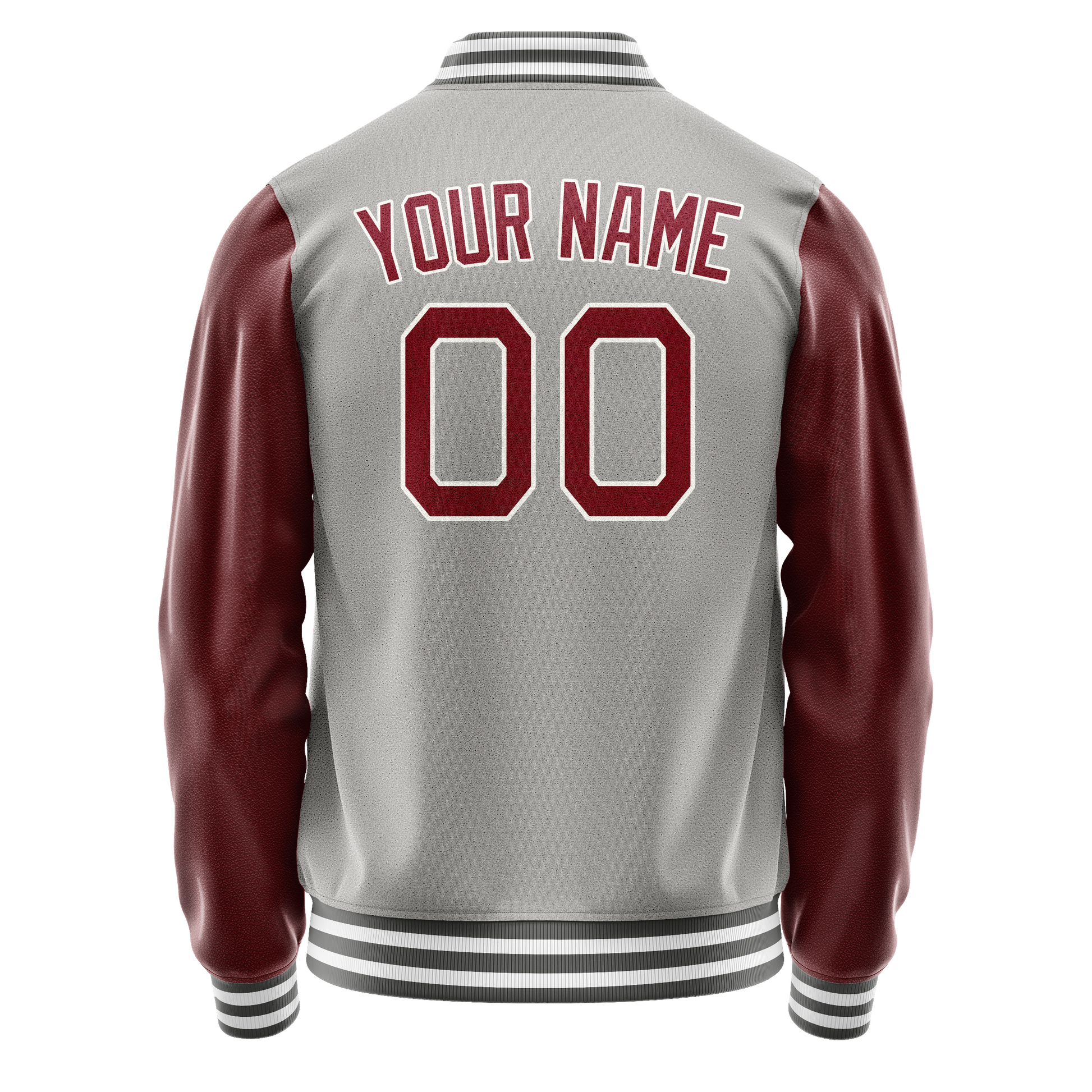 Custom Gray Crimson Solid Color Varsity Letterman Jacket JA02240617YH159