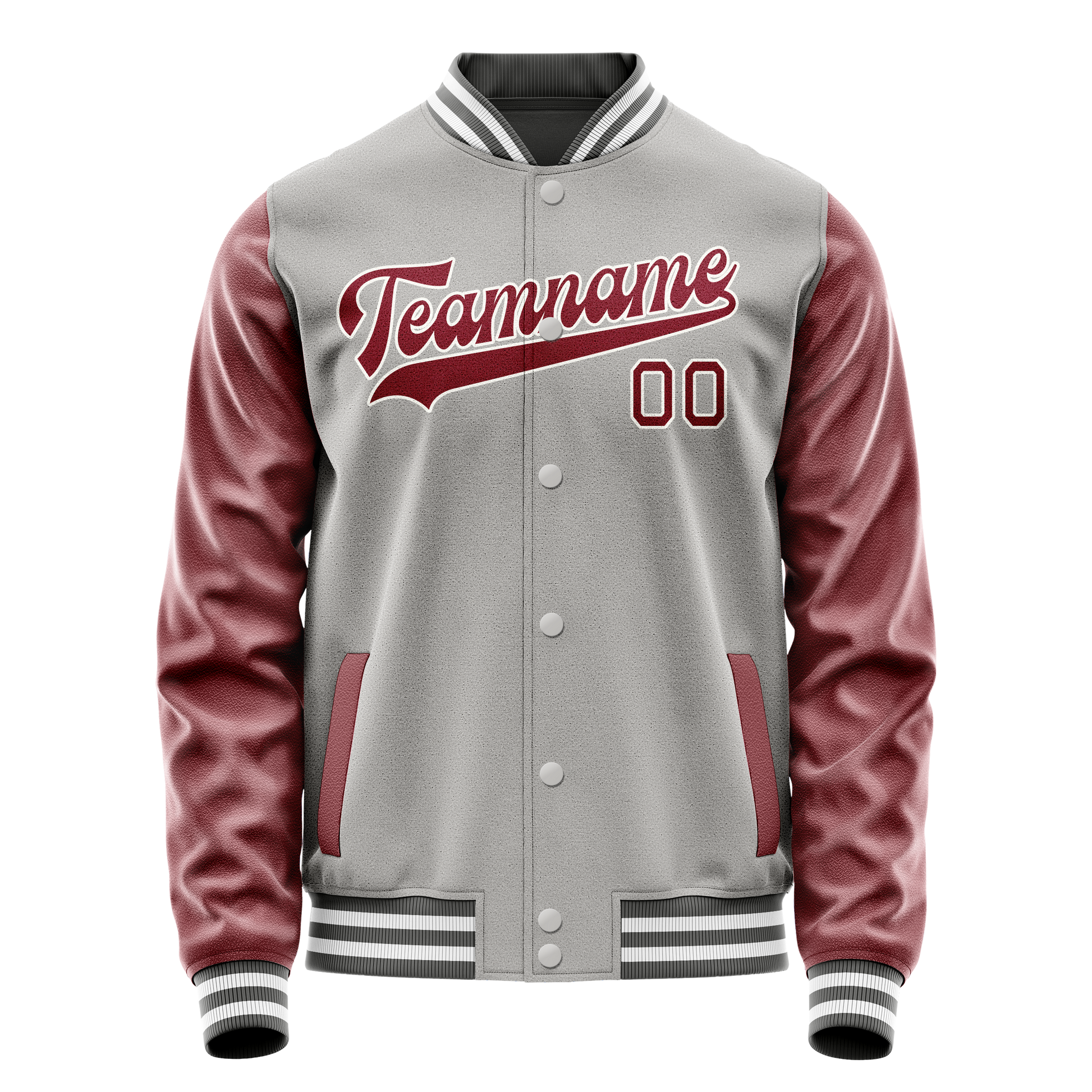 Custom Gray Crimson Solid Color Varsity Letterman Jacket JA02240617YH159