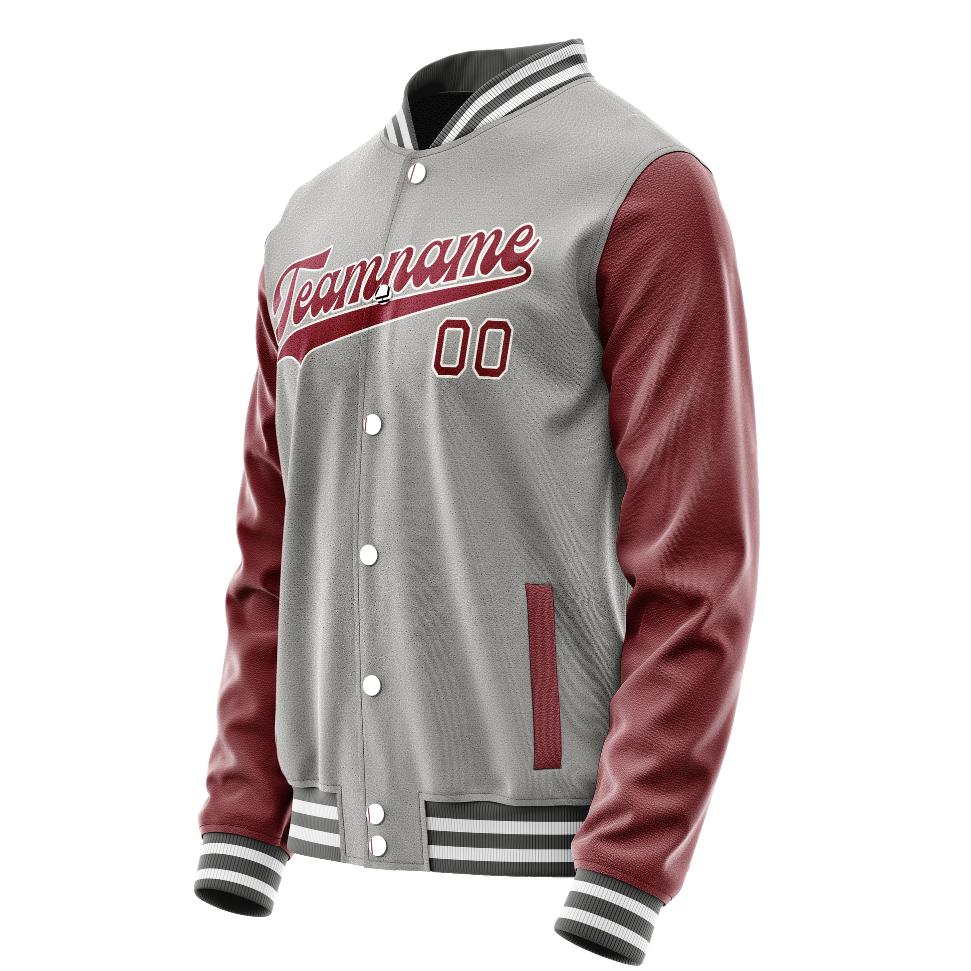 Custom Gray Crimson Solid Color Varsity Letterman Jacket JA02240617YH159