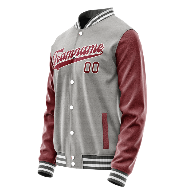 Custom Gray Crimson Solid Color Varsity Letterman Jacket JA02240617YH159