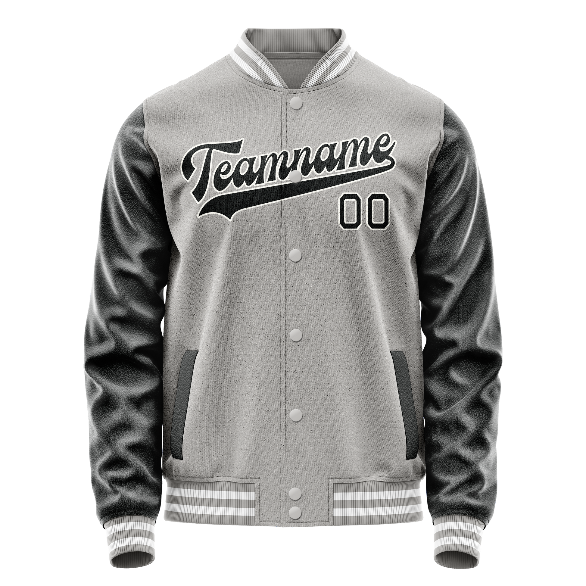 Custom Gray Black Solid Color Varsity Letterman Jacket JA02240617YH148
