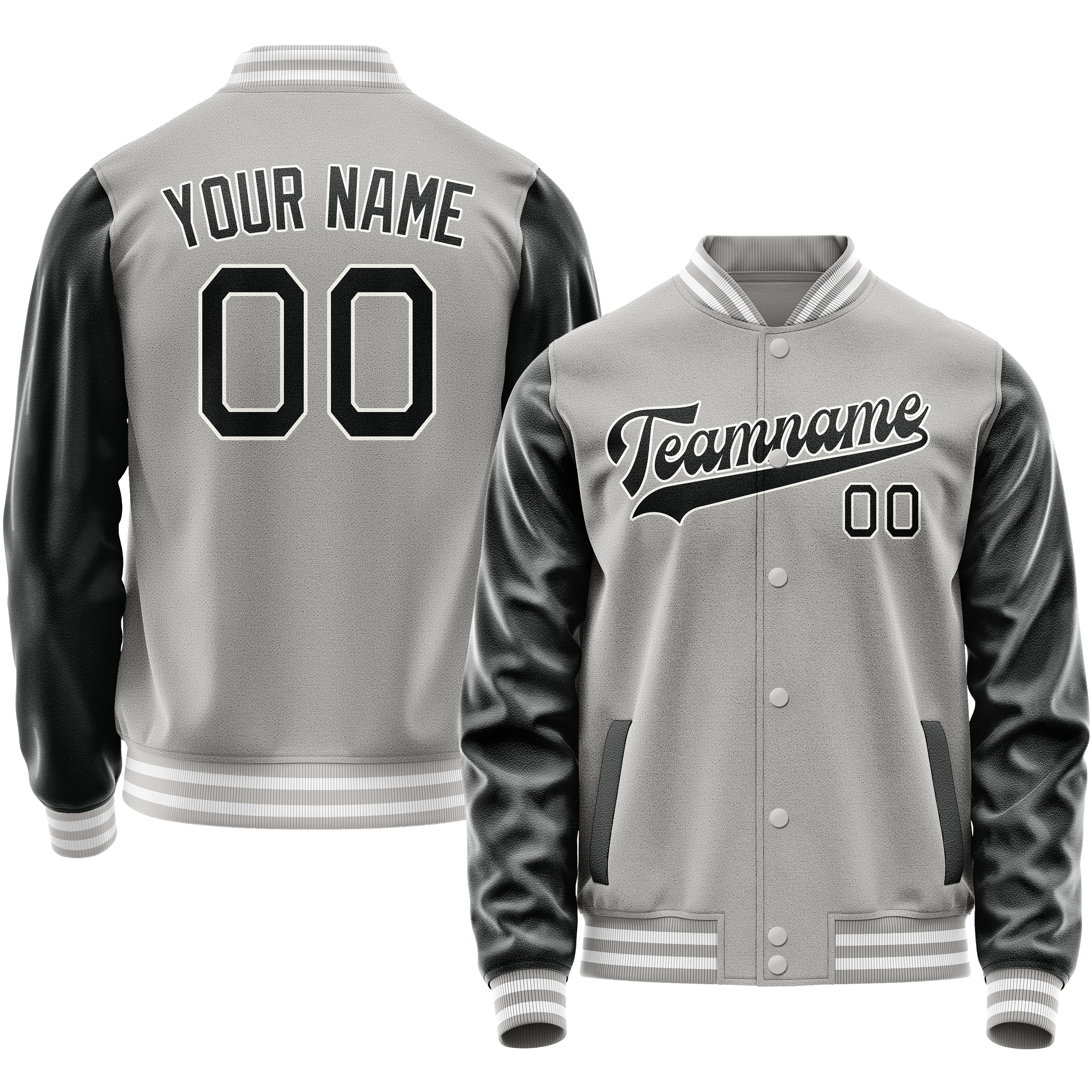 Custom Gray Black Solid Color Varsity Letterman Jacket JA02240617YH148