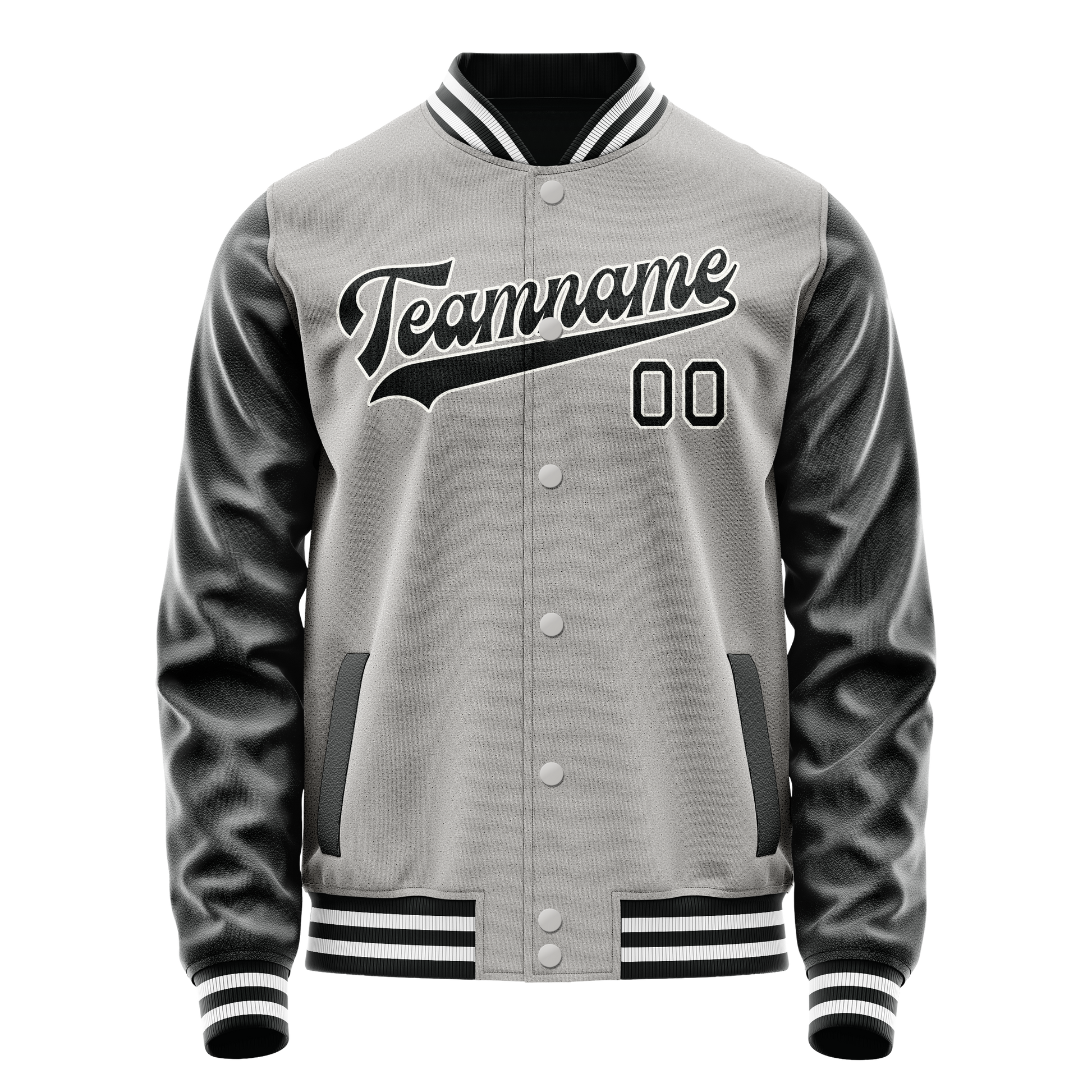 Custom Gray Black Solid Color Varsity Letterman Jacket JA02240617YH157