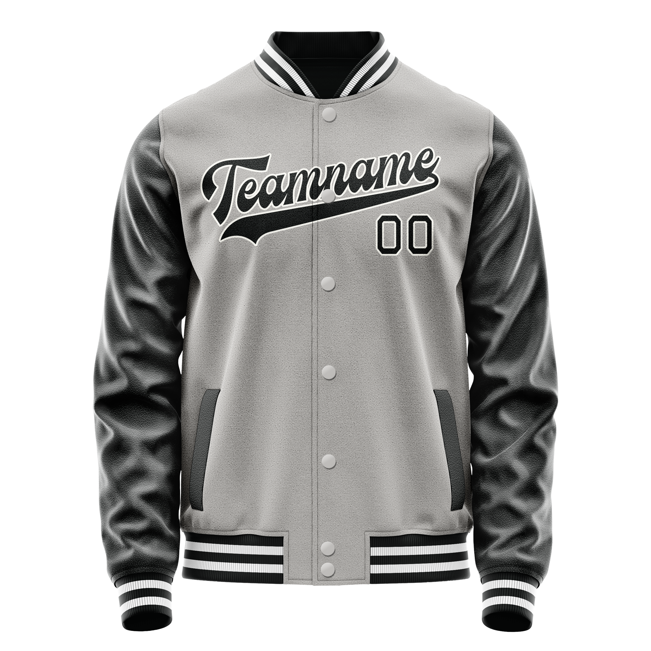 Custom Gray Black Solid Color Varsity Letterman Jacket JA02240617YH157