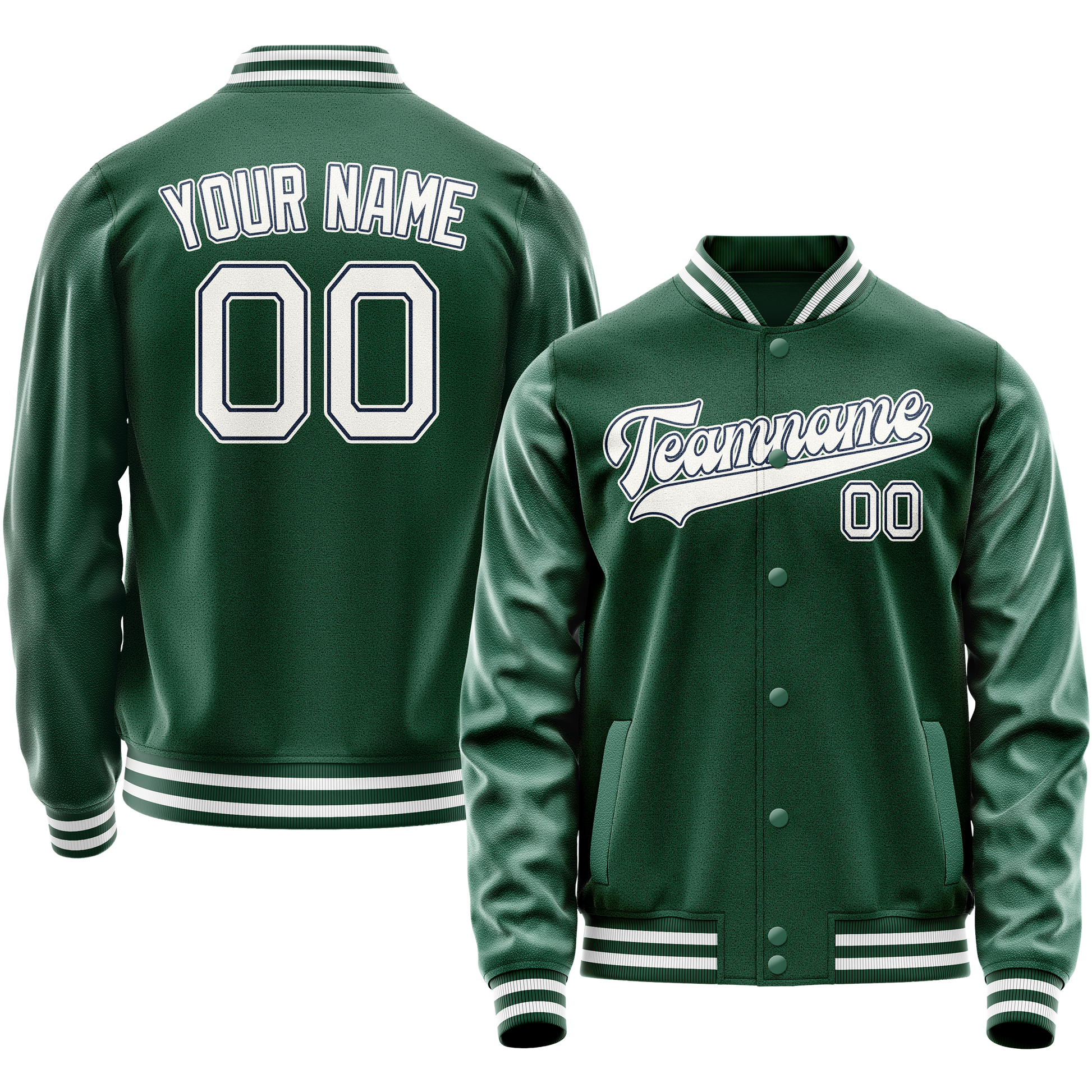 Custom Kelly-Green White Solid Color Varsity Letterman Jacket JA02240617ZF224