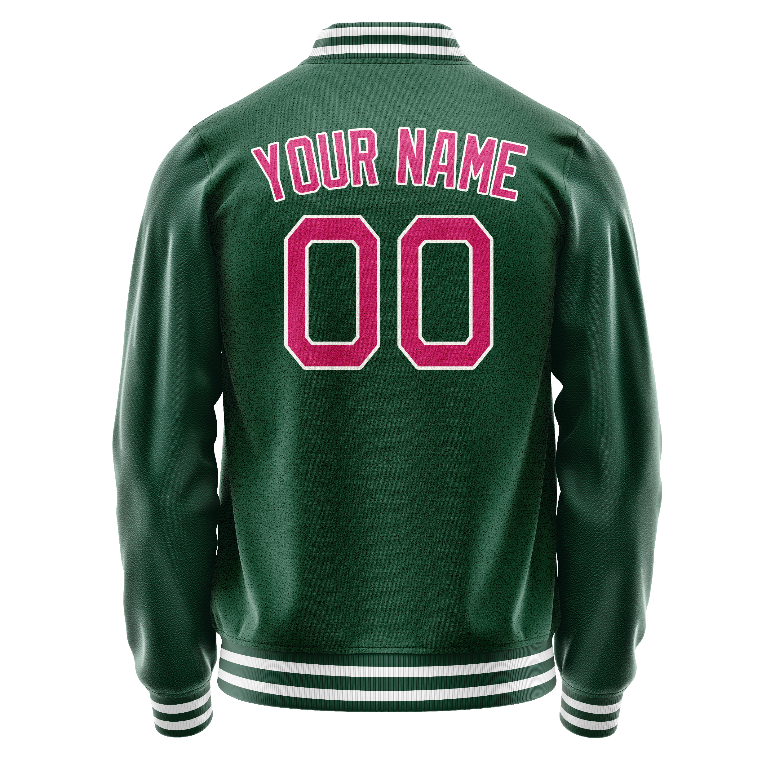 Custom Kelly-Green Pink Solid Color Varsity Letterman Jacket JA02240617ZF216