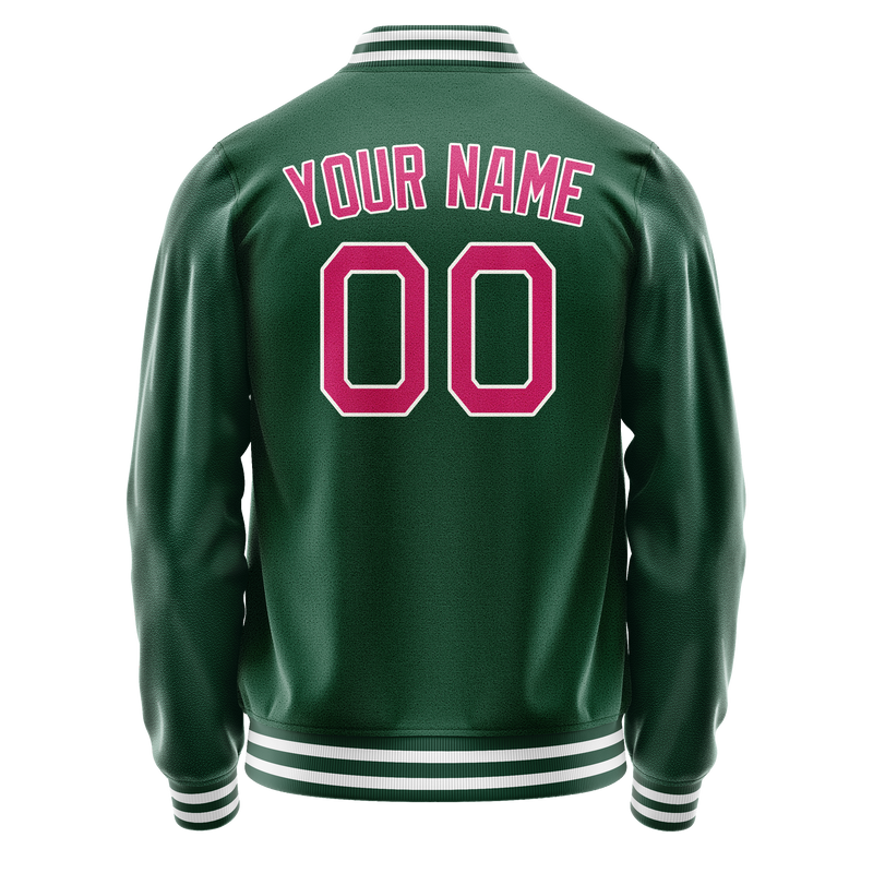 Custom Kelly-Green Pink Solid Color Varsity Letterman Jacket JA02240617ZF216