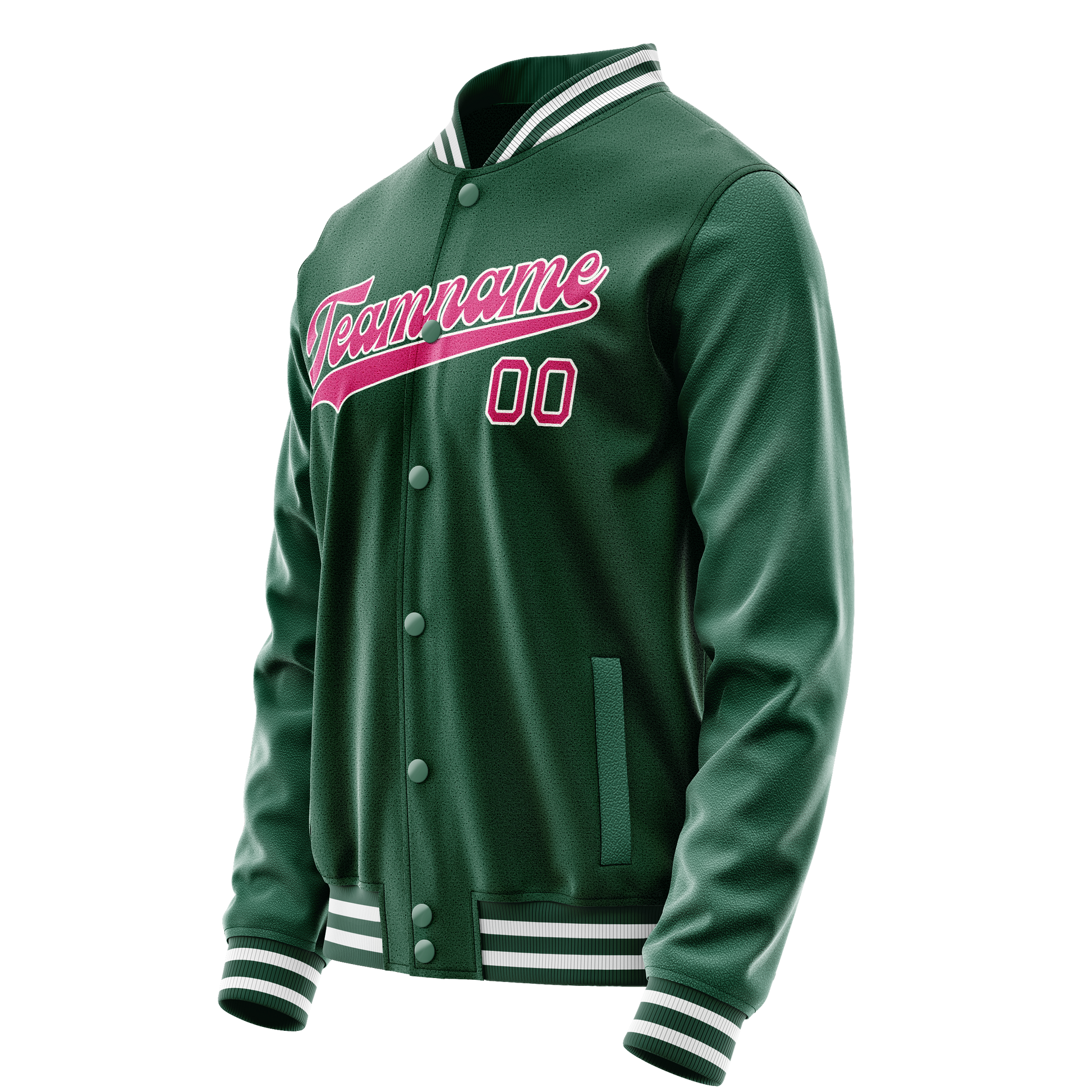 Custom Kelly-Green Pink Solid Color Varsity Letterman Jacket JA02240617ZF216