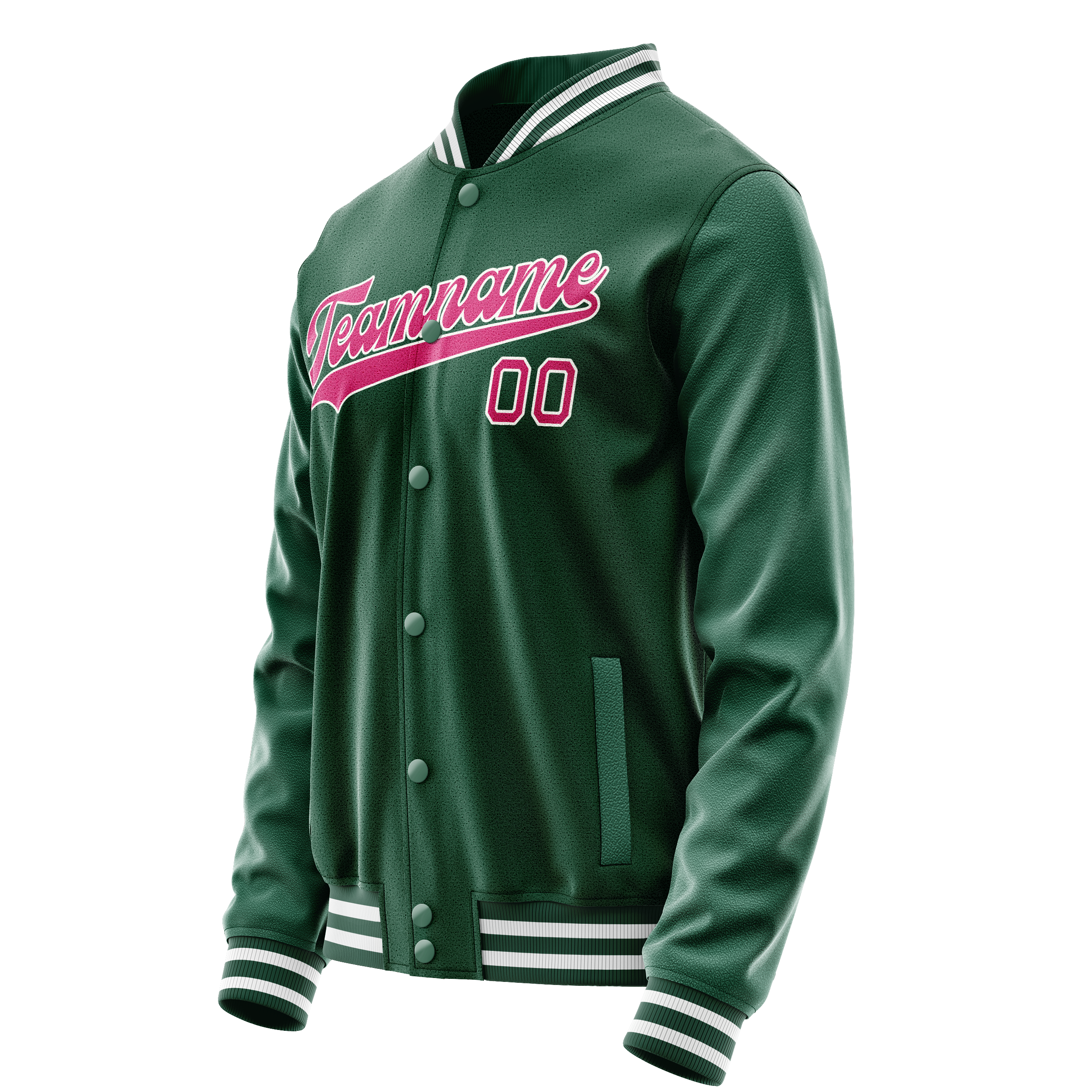Custom Kelly-Green Pink Solid Color Varsity Letterman Jacket JA02240617ZF216