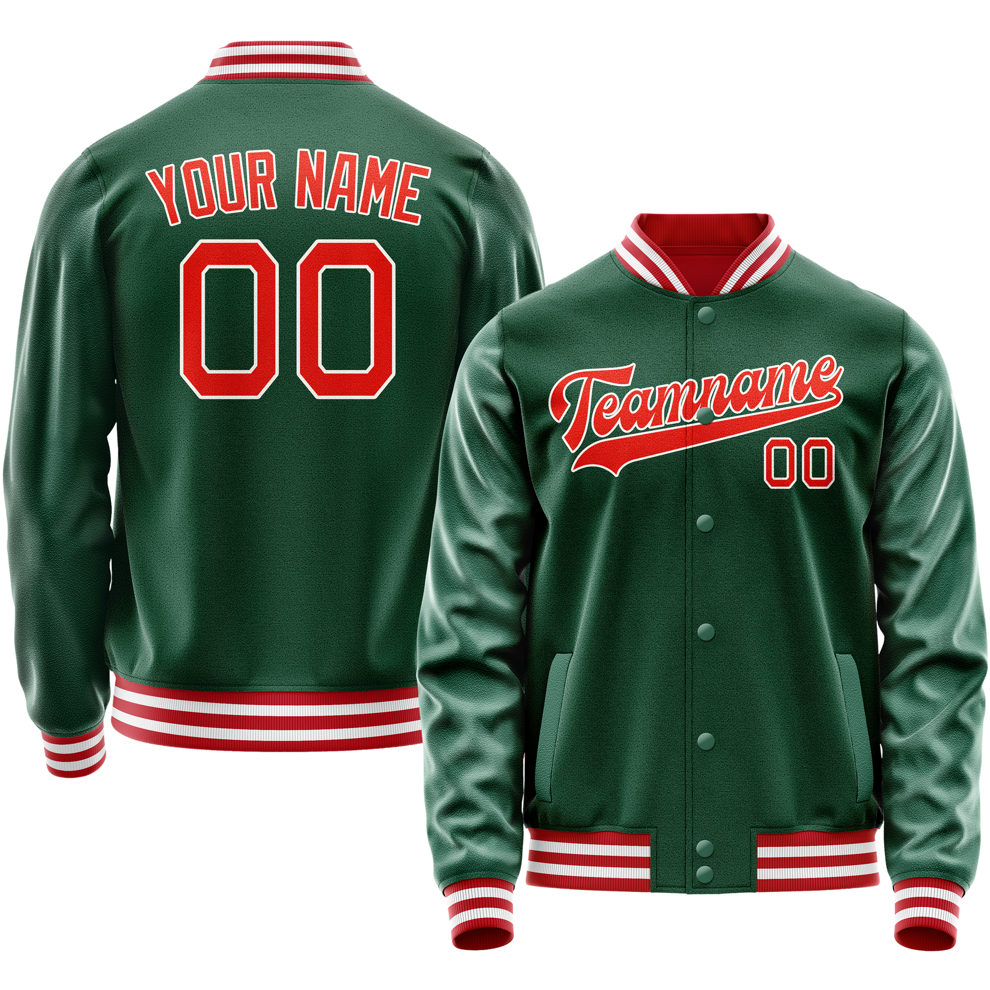 Custom Kelly-Green Orange Solid Color Varsity Letterman Jacket JA02240617ZF215