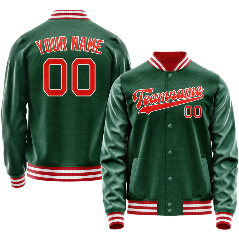 Custom Kelly-Green Orange Solid Color Varsity Letterman Jacket JA02240617ZF215