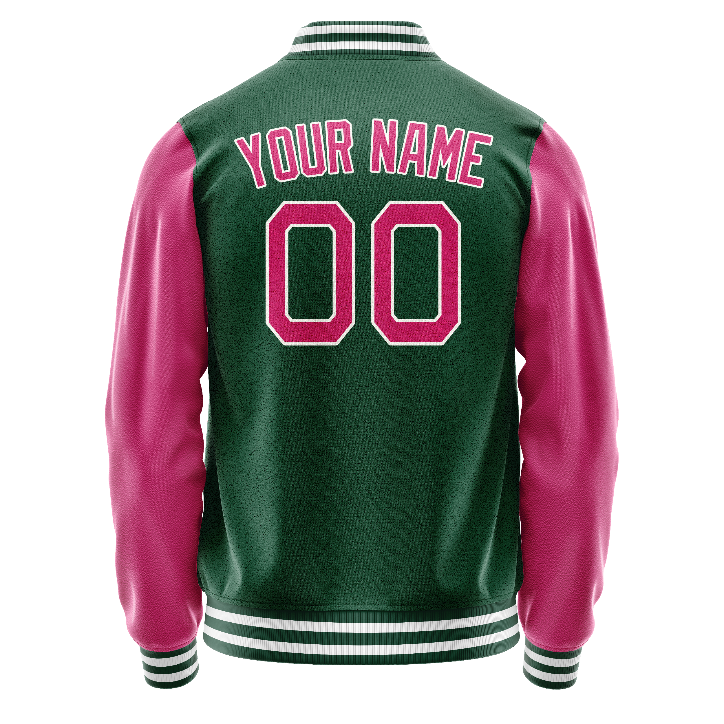 Custom Kelly-Green Pink Solid Color Varsity Letterman Jacket JA02240617ZF232