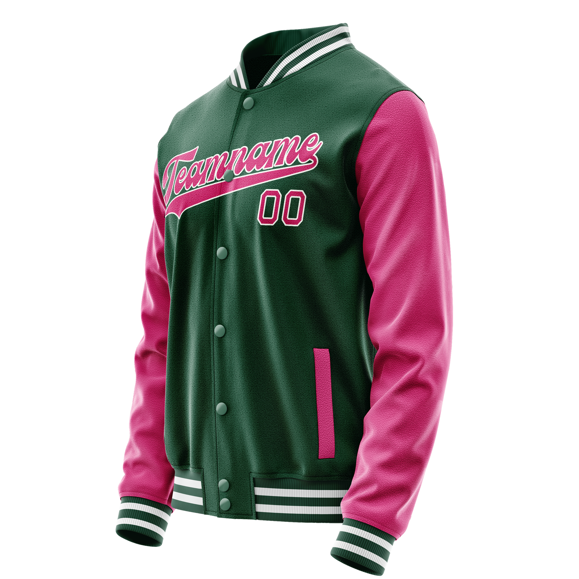 Custom Kelly-Green Pink Solid Color Varsity Letterman Jacket JA02240617ZF232