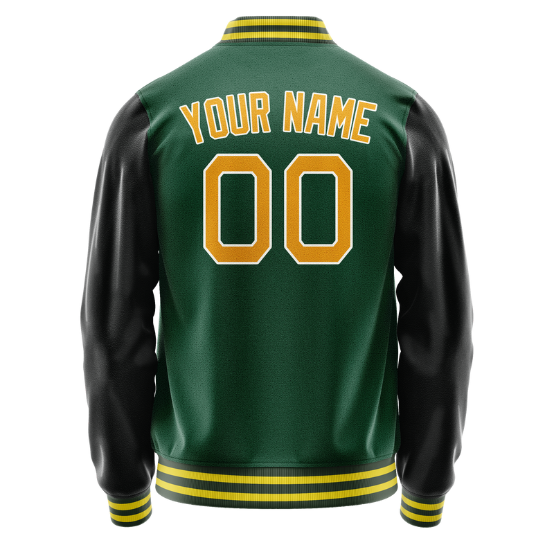 Custom Kelly-Green Gold Solid Color Varsity Letterman Jacket JA02240617ZF211