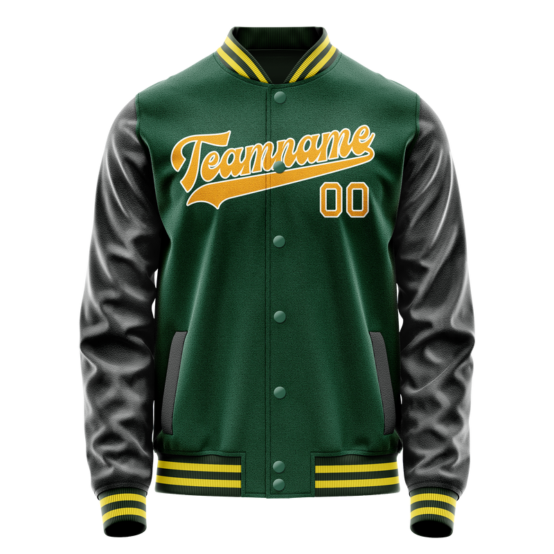 Custom Kelly-Green Gold Solid Color Varsity Letterman Jacket JA02240617ZF211