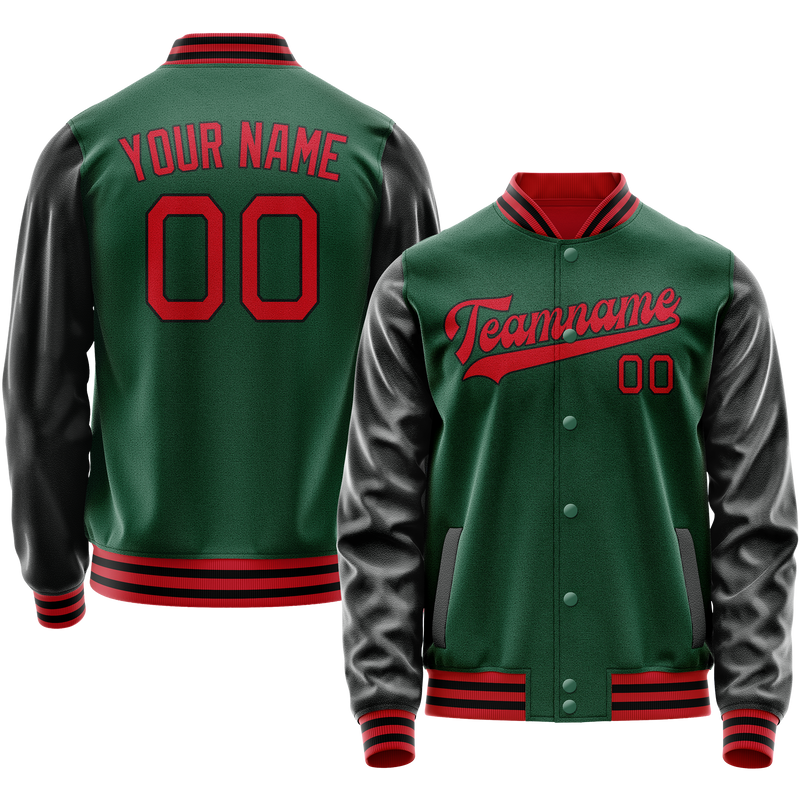 Custom Kelly-Green Black Solid Color Varsity Letterman Jacket JA02240617ZF234