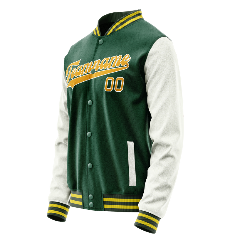 Custom Kelly-Green White Solid Color Varsity Letterman Jacket JA02240617ZF225
