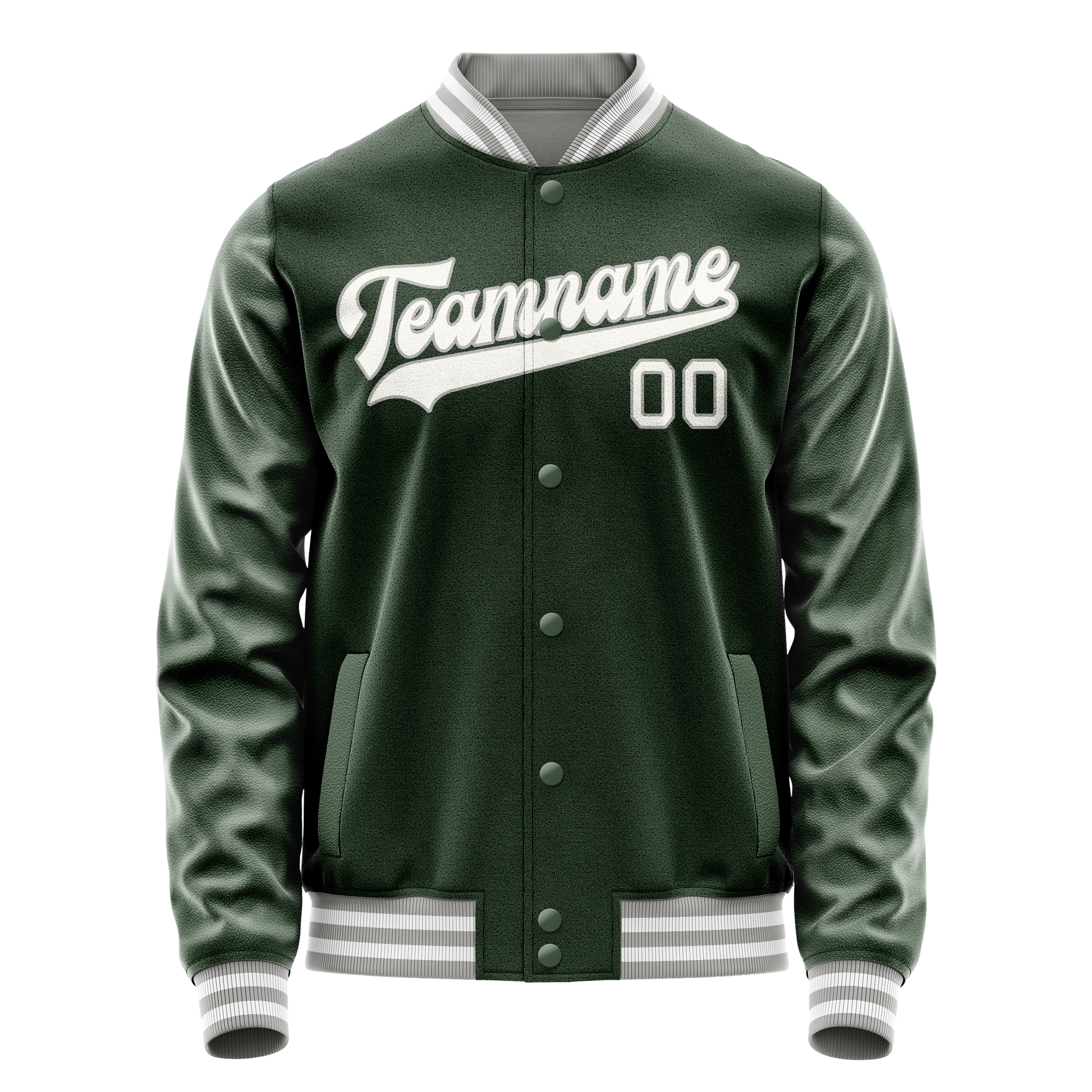 Custom Green Gray Solid Color Varsity Letterman Jacket JA02240617JG183
