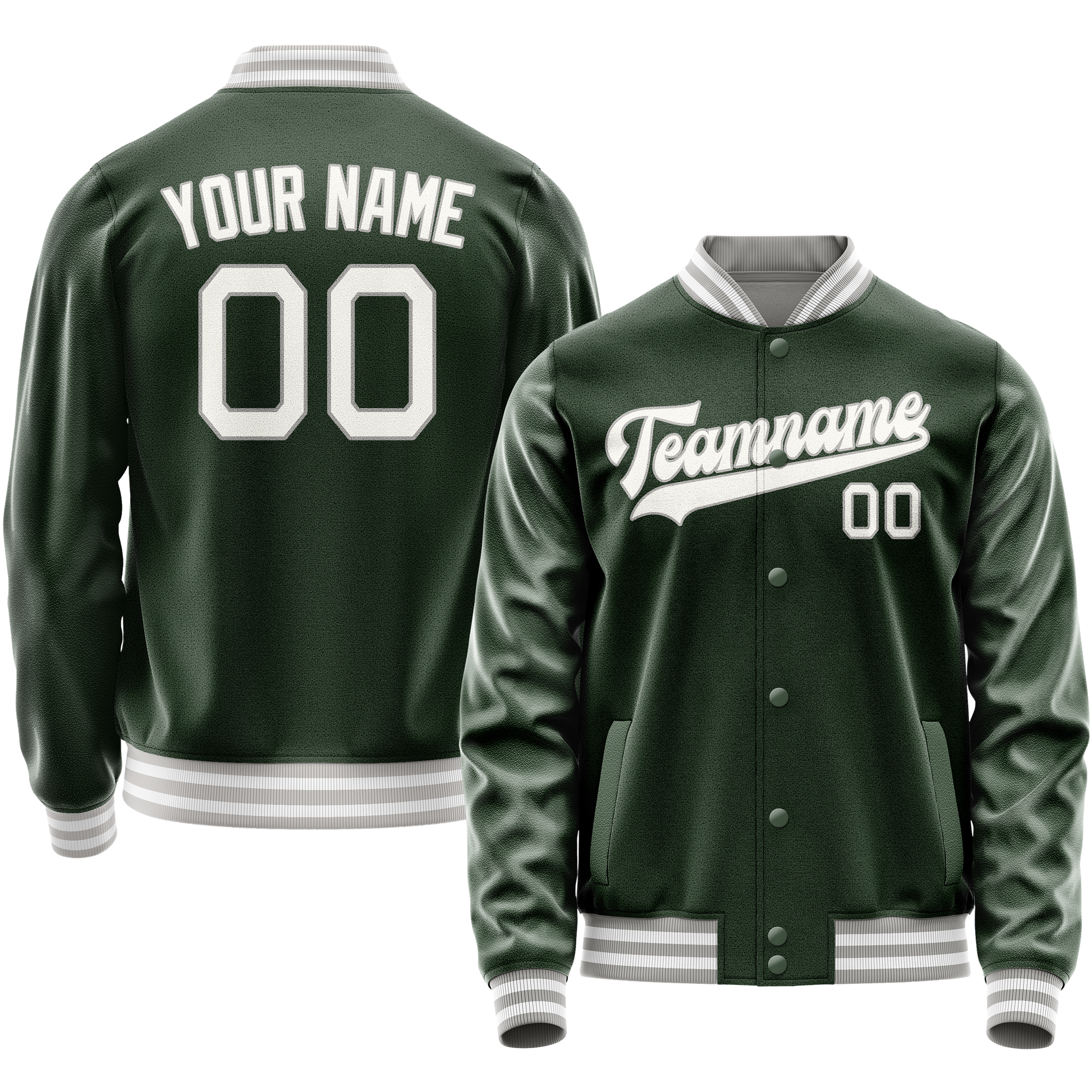 Custom Green Gray Solid Color Varsity Letterman Jacket JA02240617JG183
