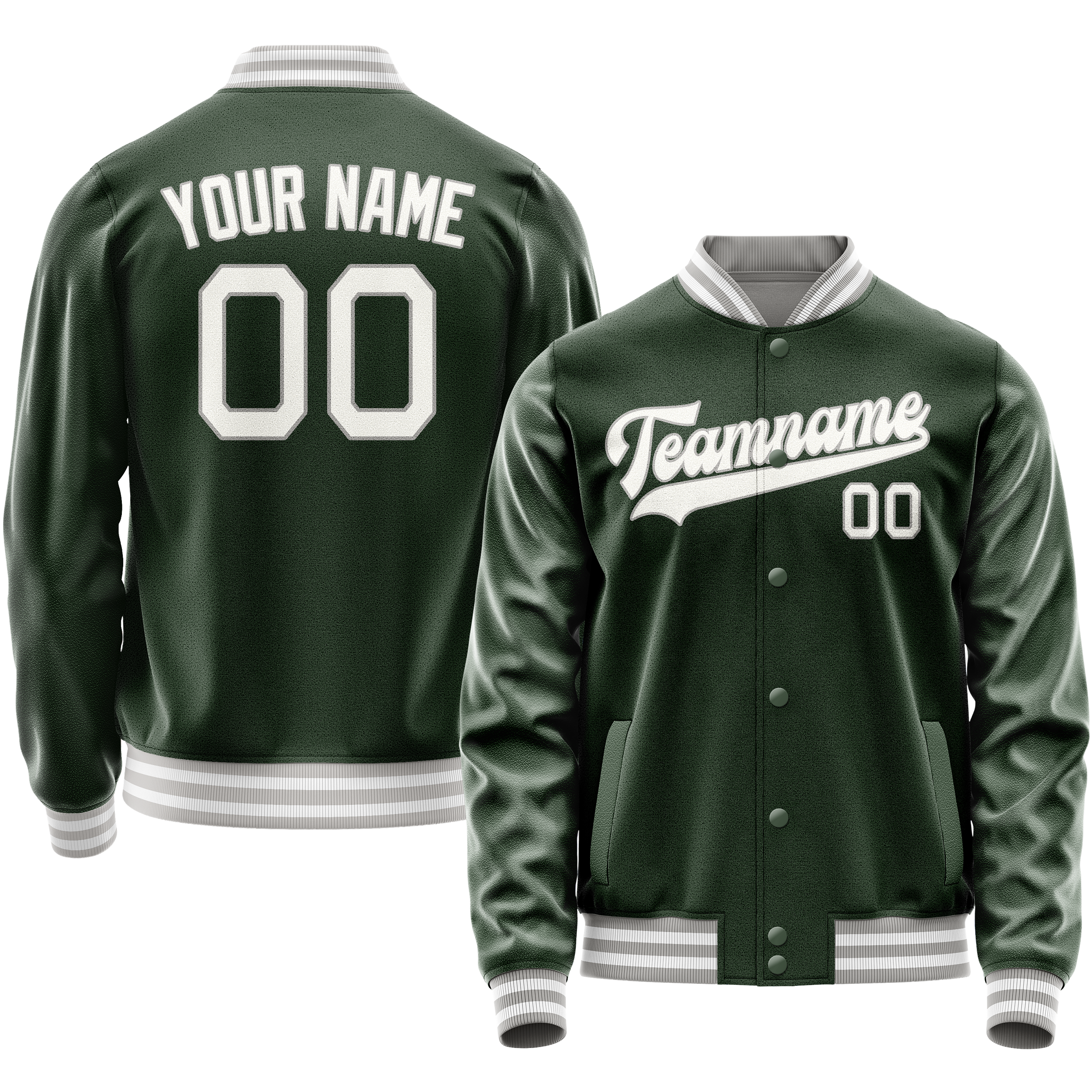 Custom Green Gray Solid Color Varsity Letterman Jacket JA02240617JG183
