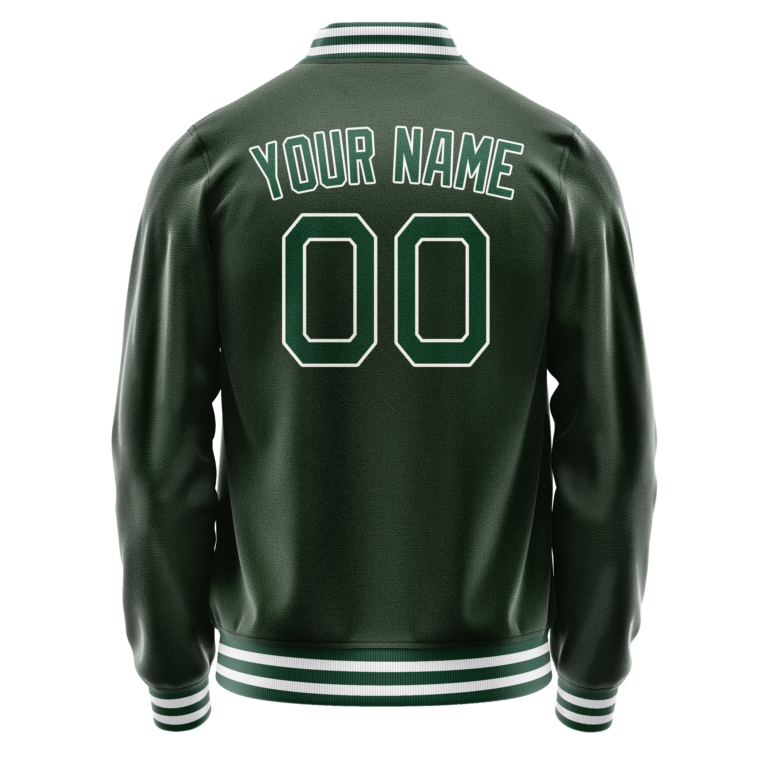 Custom Green White Solid Color Varsity Letterman Jacket JA02240617JG195